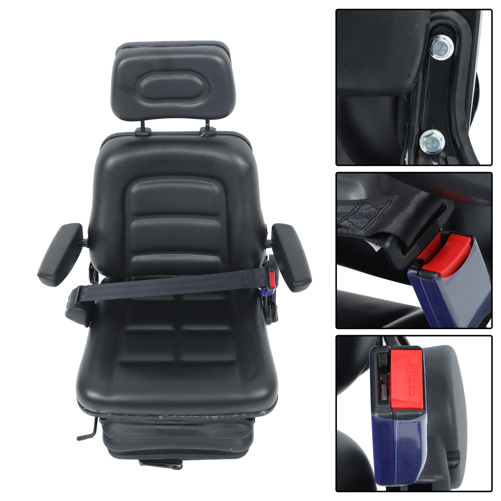 Forklift & Tractor Seat Suspension Adjustable Backrest Armrest Safety Belt