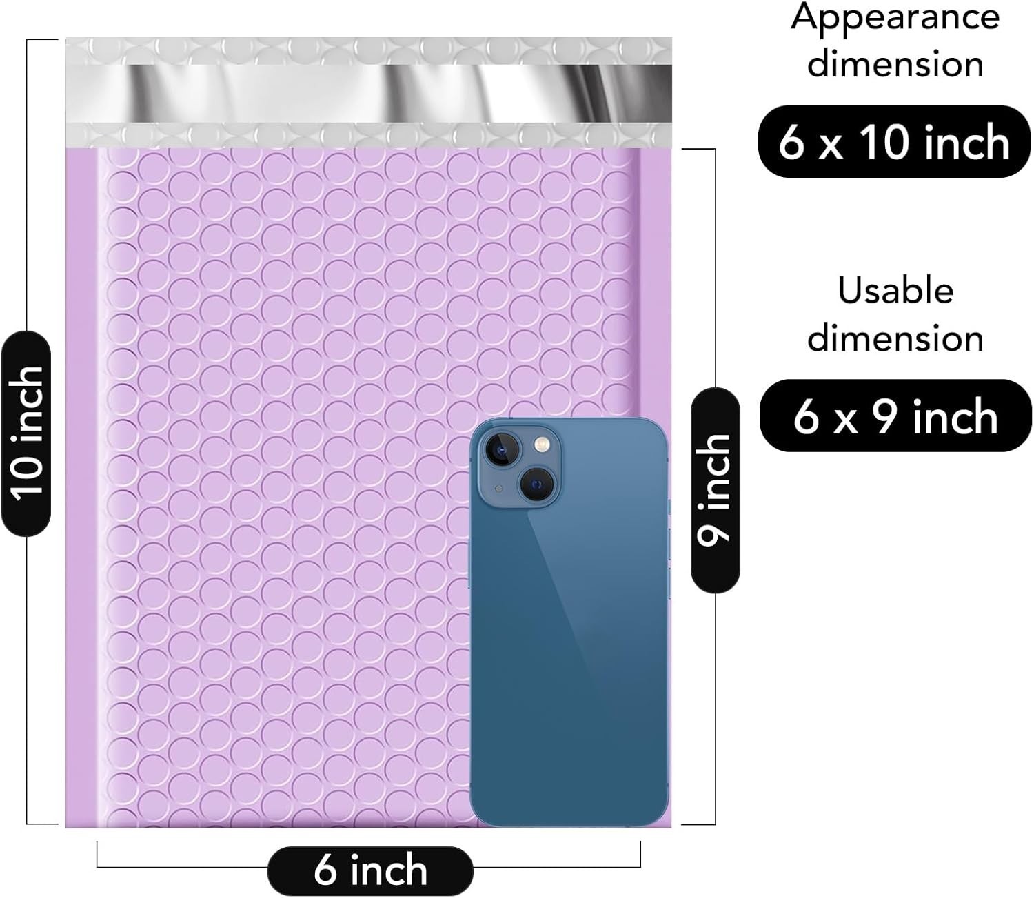 100 Pack Poly Bubble Mailers 6×10″ Padded Envelope Mailing Bags #0 Light Purple
