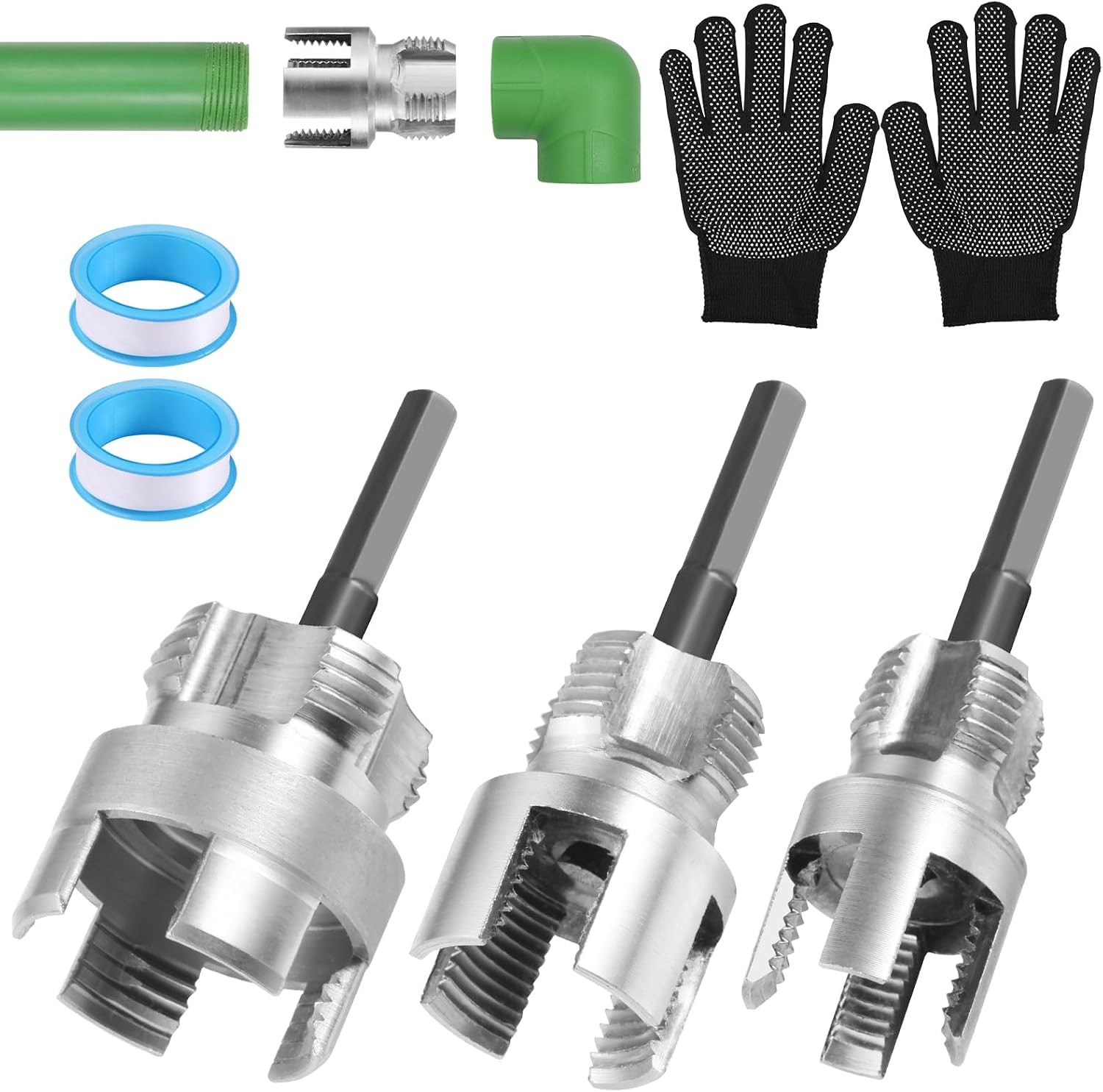 3PCS PVC Pipe Threader Tool，Integrated Internal & External Pipe Threading Tool