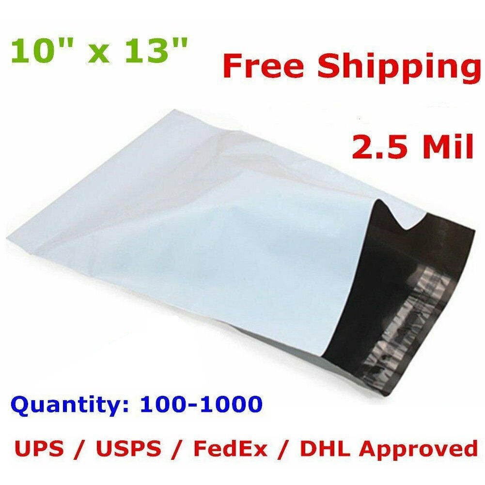 100-1000 10×13 Poly Mailers Shipping Envelopes Self Sealing Plastic Bags 2.5 Mil