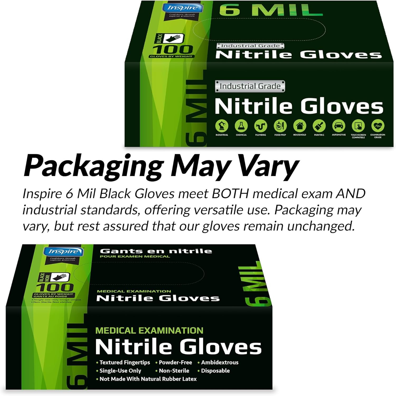Inspire Black Nitrile Gloves HEAVY DUTY 6 Mil Nitrile Chemical Resistant Medical