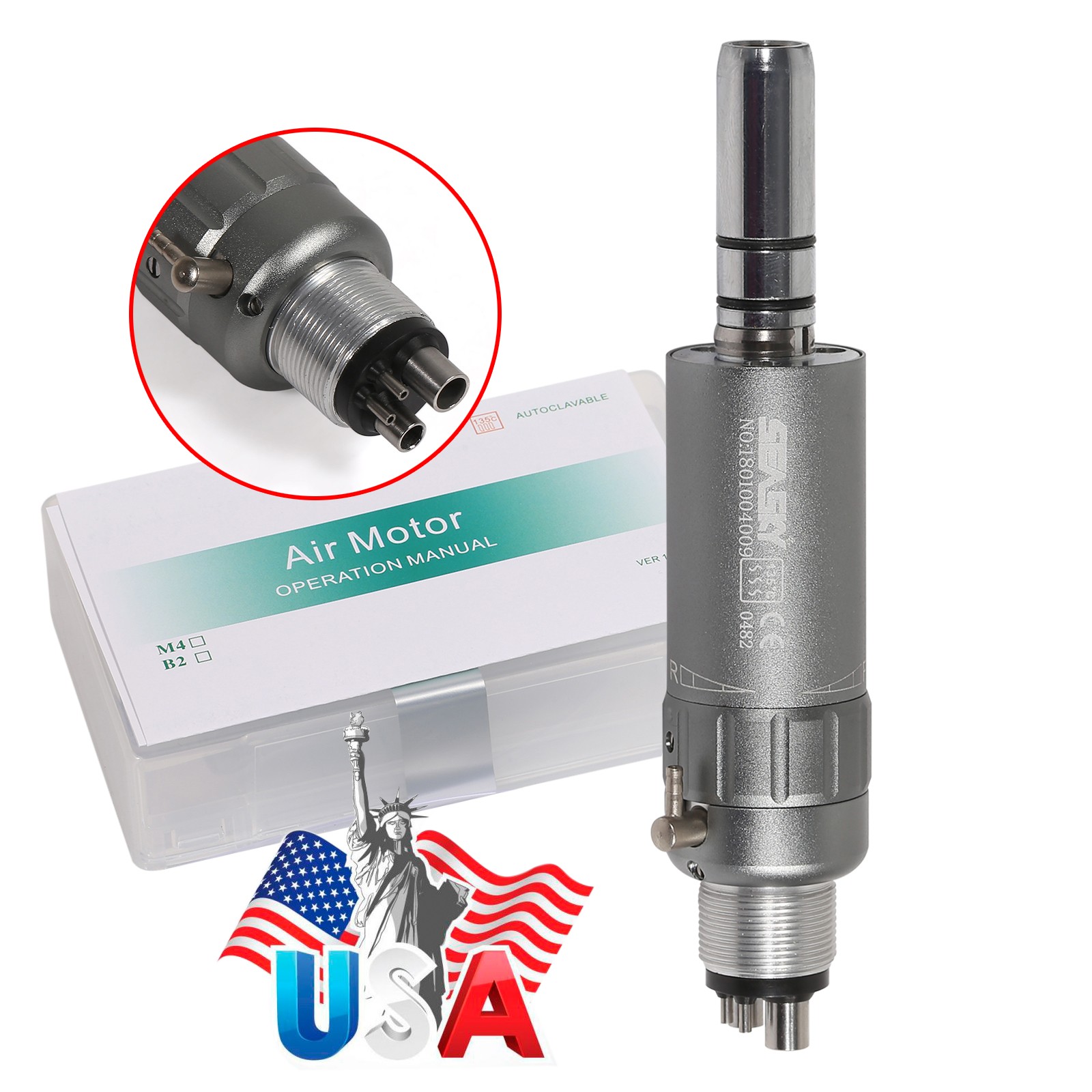 NSK Style Dental Slow Low Speed Handpiece Air Motor E-type 4 Holes Midwest M4