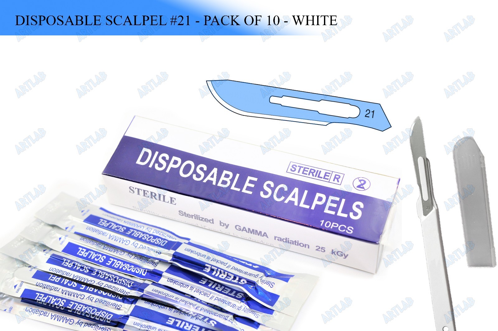 STERILIZED DISPOSABLE SCALPELS #21 PACK OF 10-SINGLE USE – DISSECTING, SURGICAL