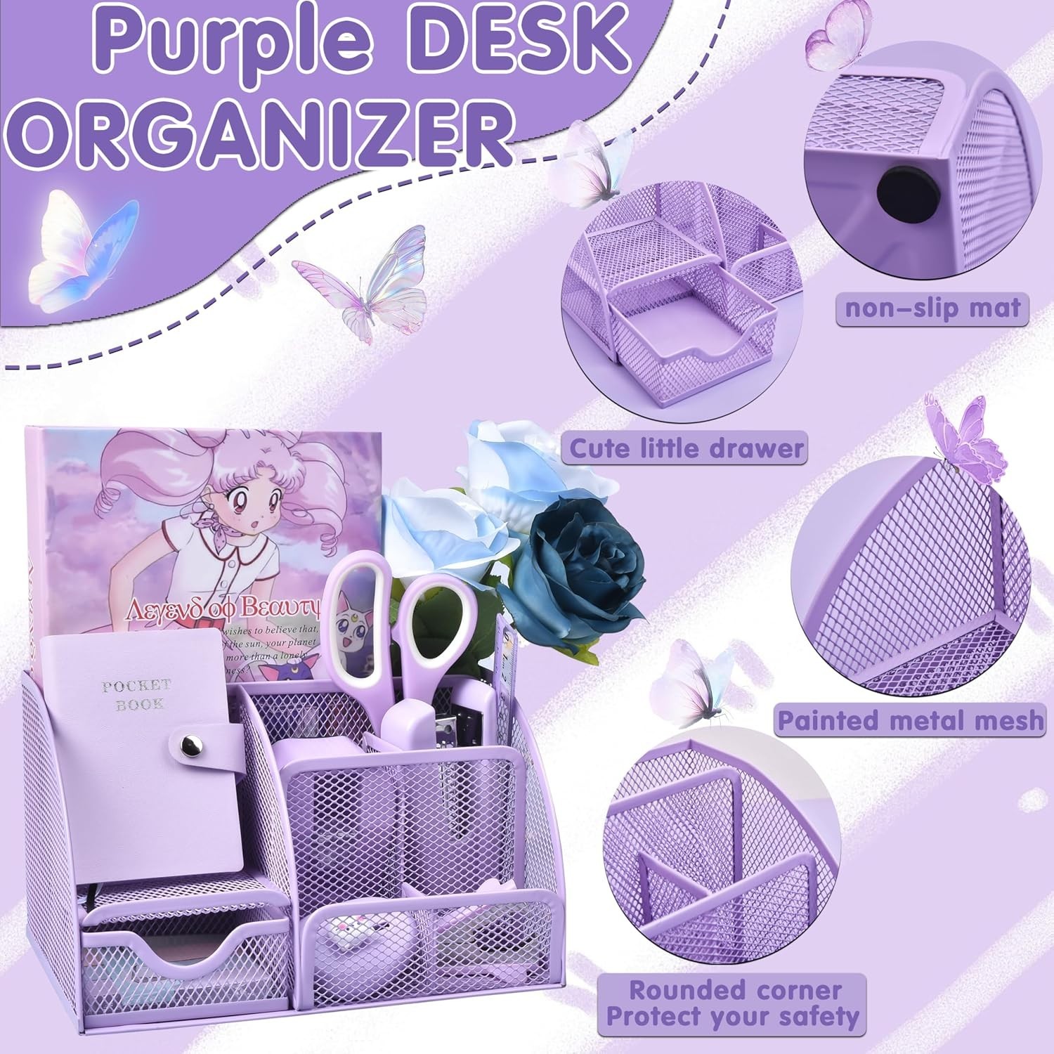 Stylish Purple Desk Organizers with 26 Essential Office Supplies – Gift Ready