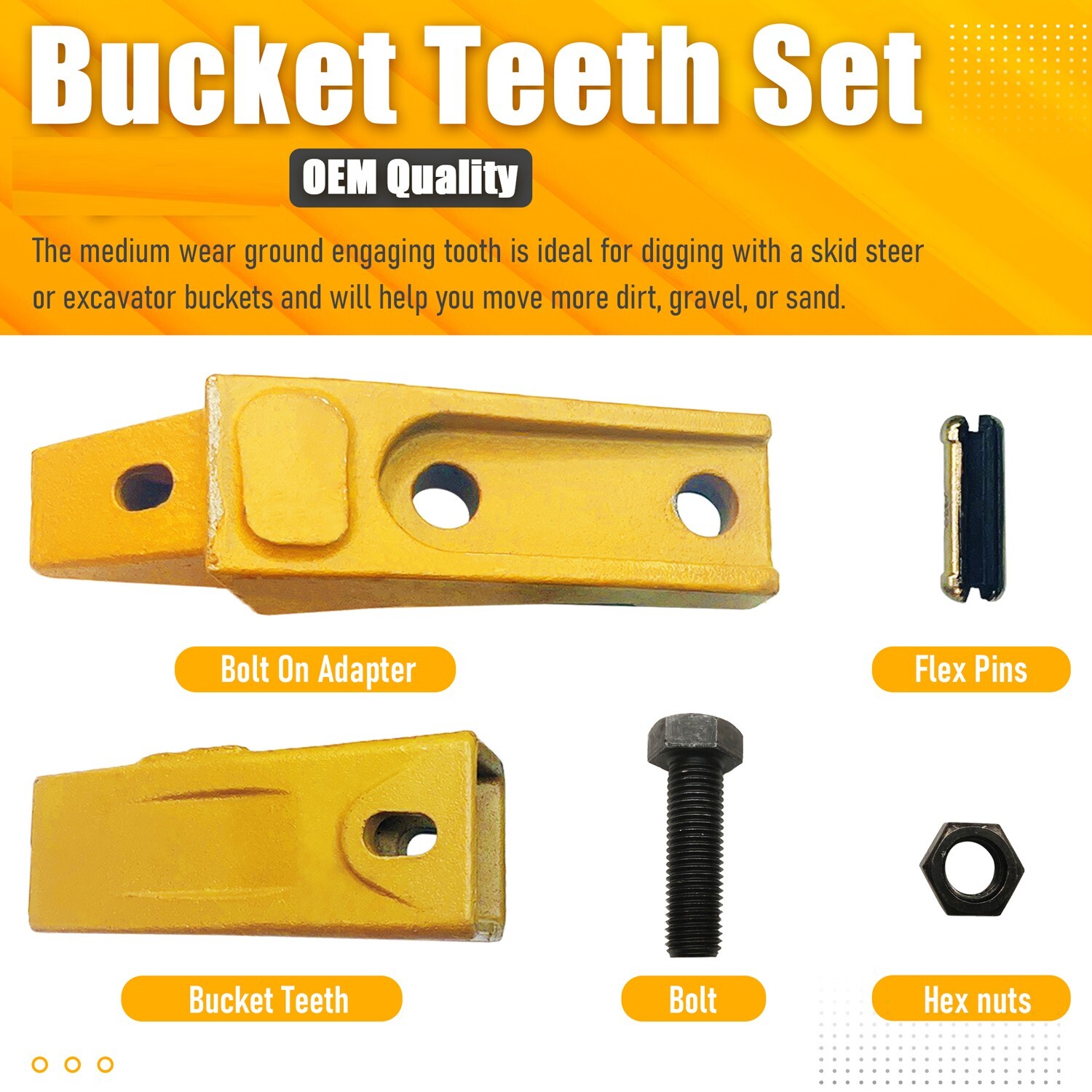 8 Bobcat Style Skid Steer Bucket Bolt-On Shanks, Teeth, &Pins- Assembly 6737322Y