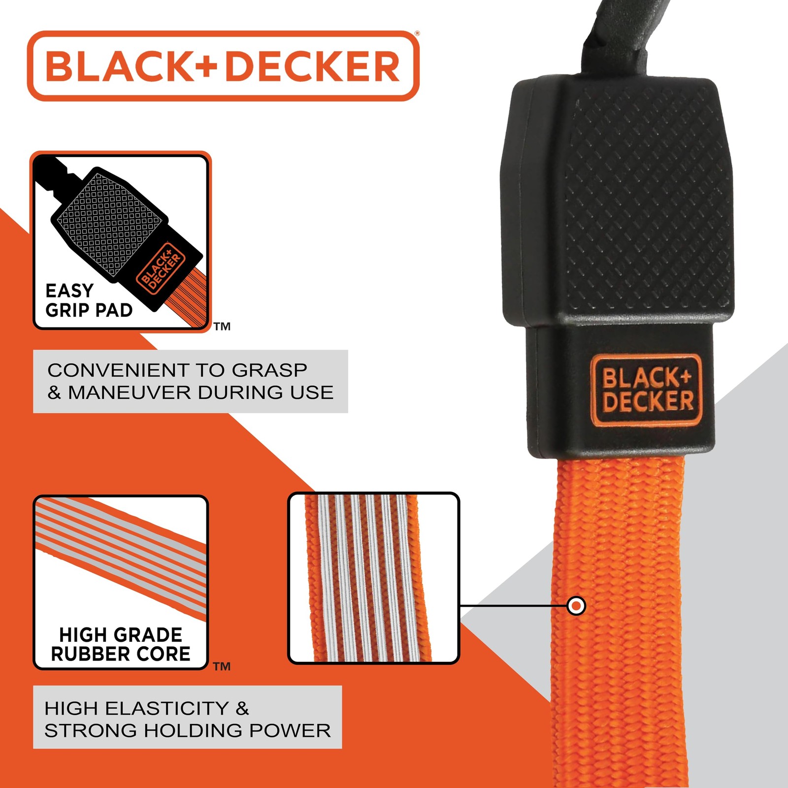 BDX1012 Black/Orange 48″ Flat Bungee Cord Straps, 2 Pack
