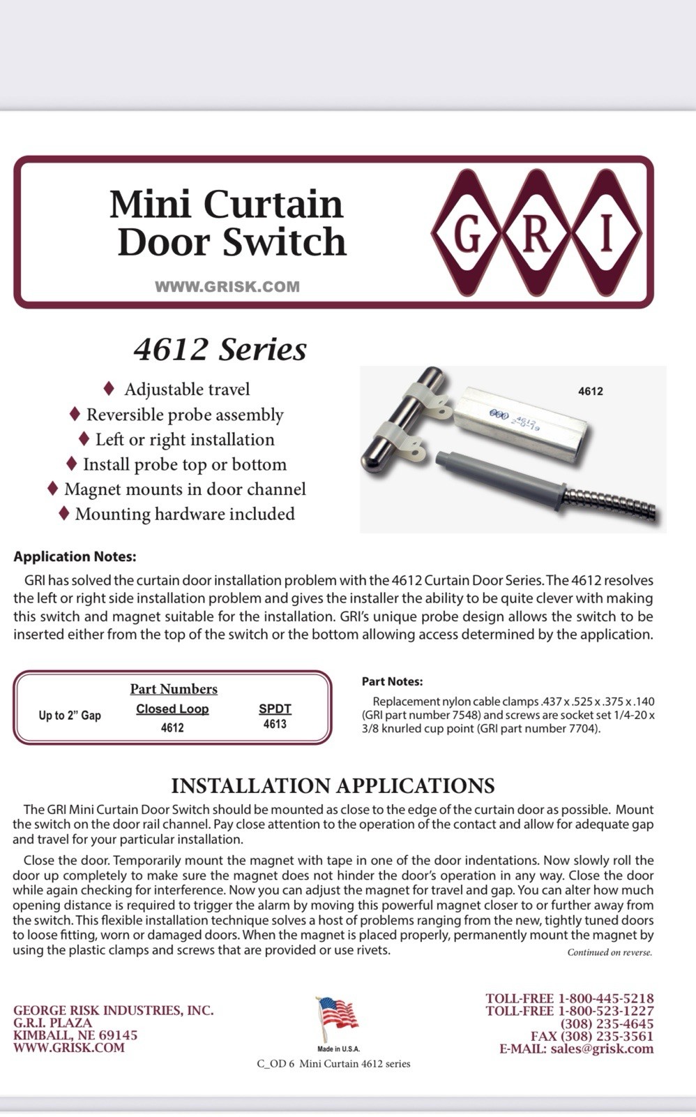GRI 4612 Series Mini Curtain Door Switch