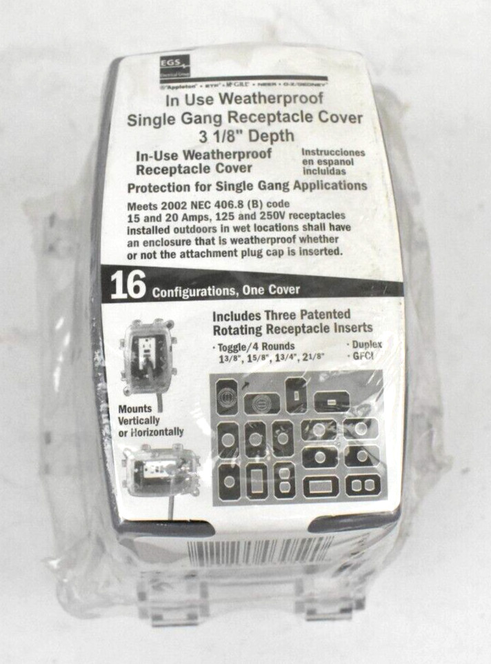 APPLETON EGS WCDIU1 SINGLE GANG WEATHERPROOF RECEPTACLE COVER 3-1/8″ DEEP
