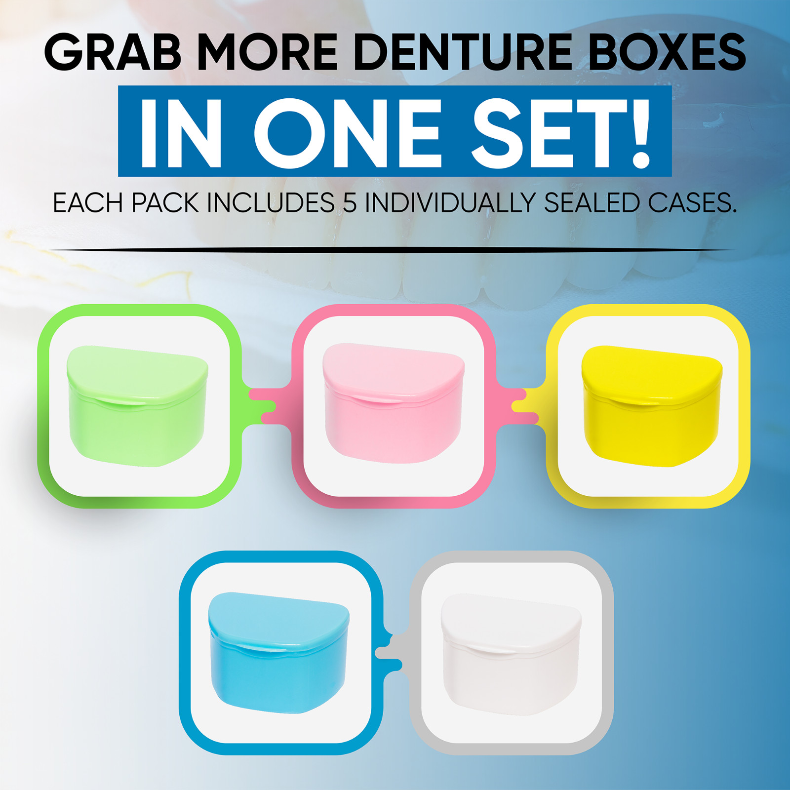 5 Pack Denture Case for Retainer, Teeth Dental Guard Container Holder Bath