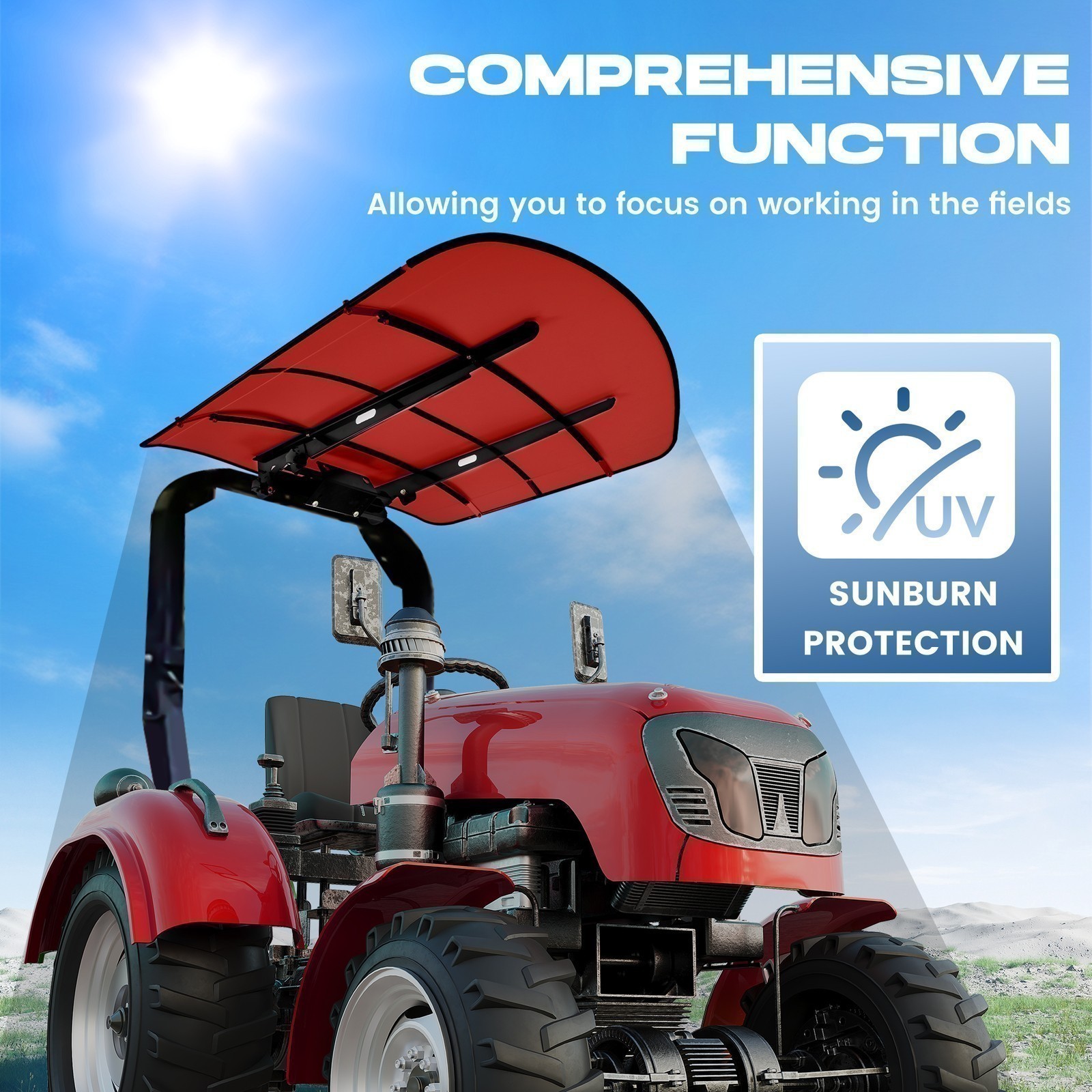 Heavy Duty Red Tractor Canopy 48″ x 52″ For 2″ x 2″ 2″ x 3″ ROPS Sun Shield