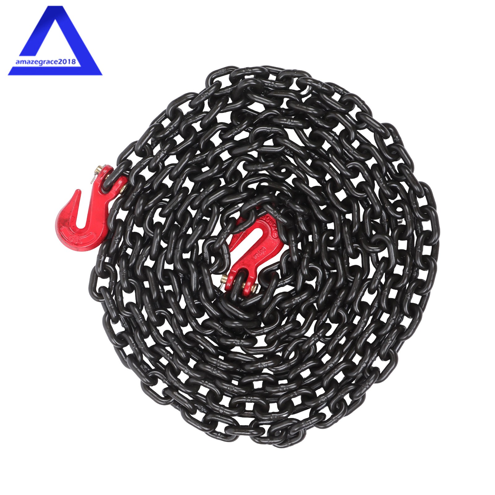3/8 In × 20 Ft Binder Chain G80 Tie Down Tow Chain with Hooks 7100lbs Safe Black
