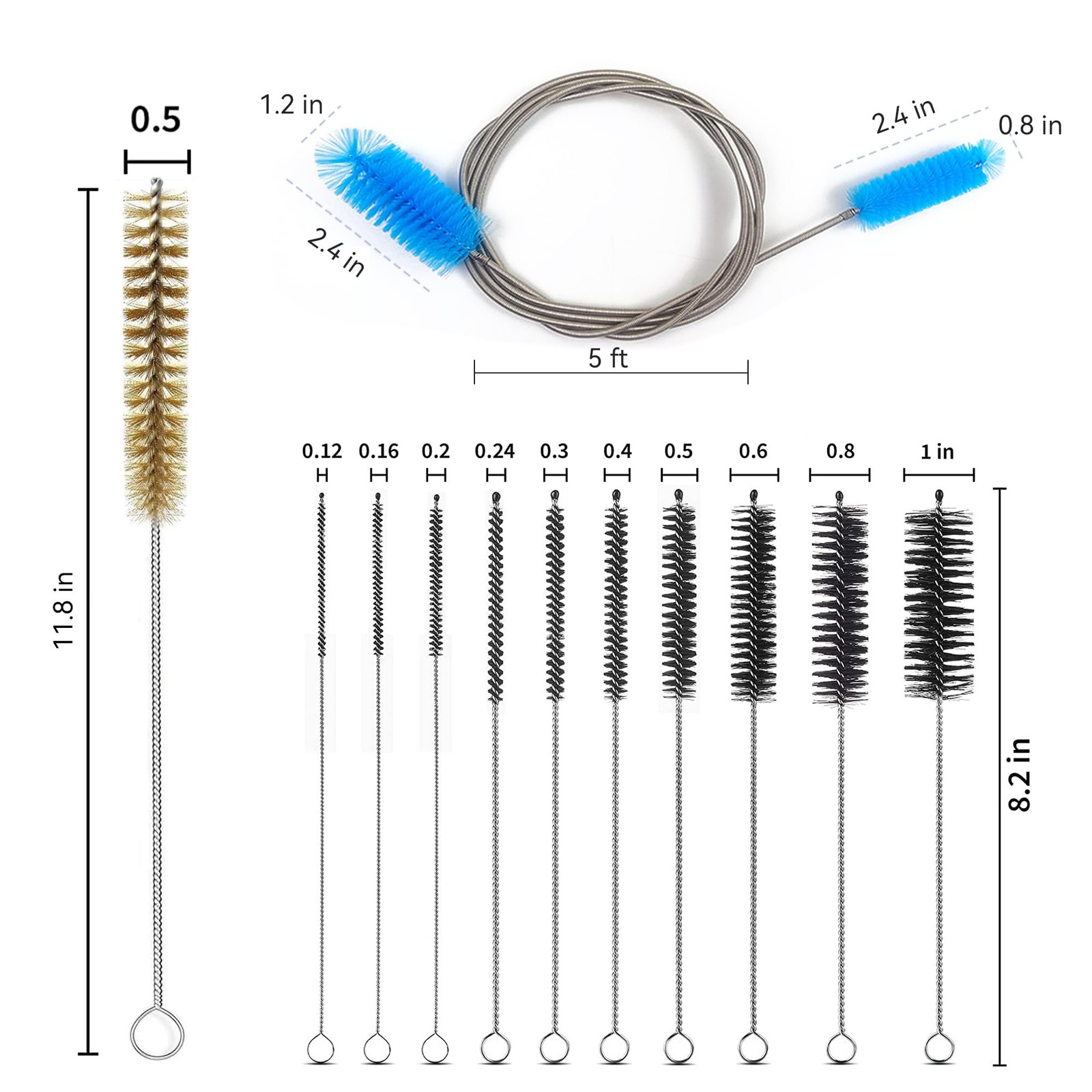 12 Pcs Flexible Tube Pipe Cleaner Brush Set Long Straw Cleaning Brushes