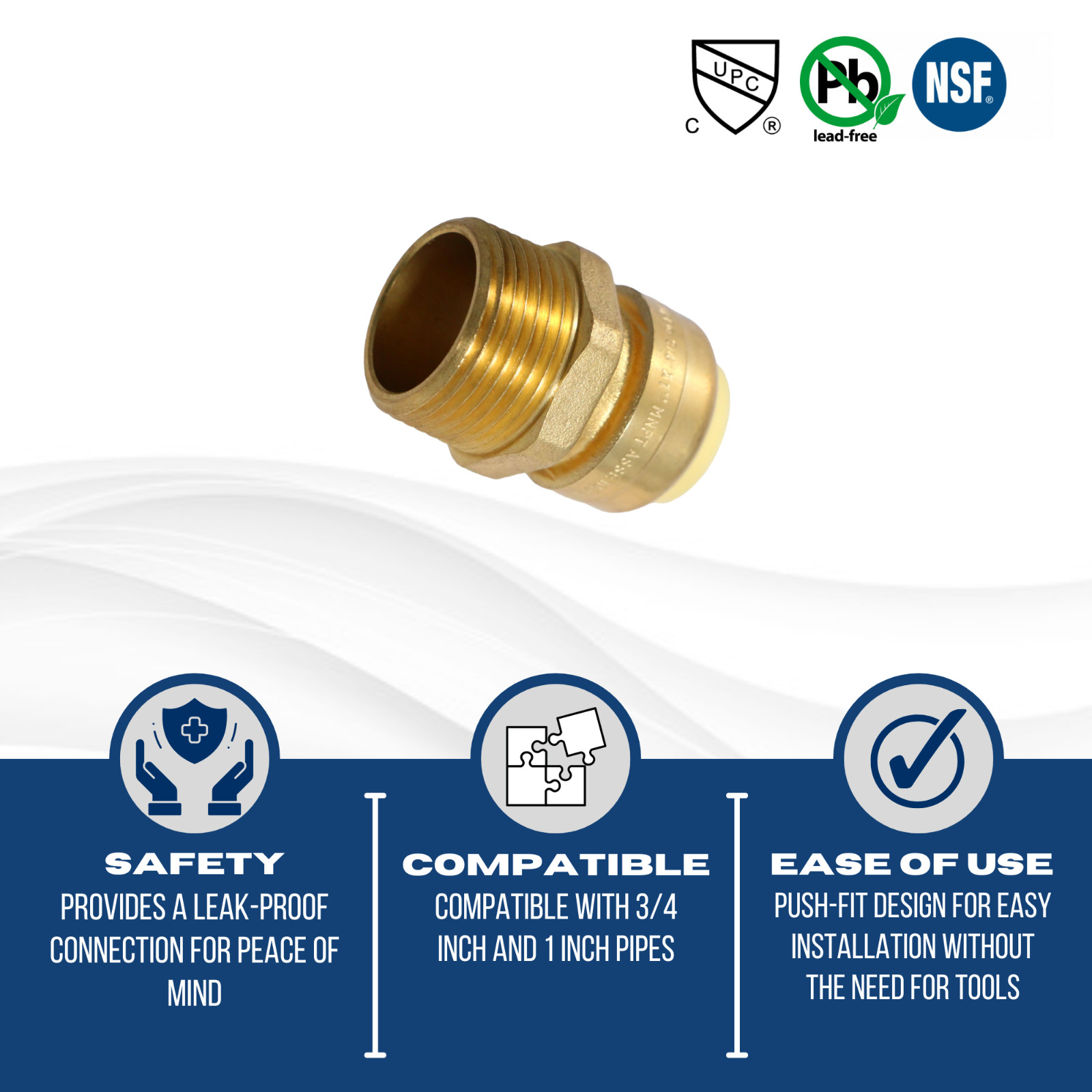 1 Pc XFITTING 3/4″ Push Fit x 1″ Male NPT Threaded Adapter, Lead Free Brass