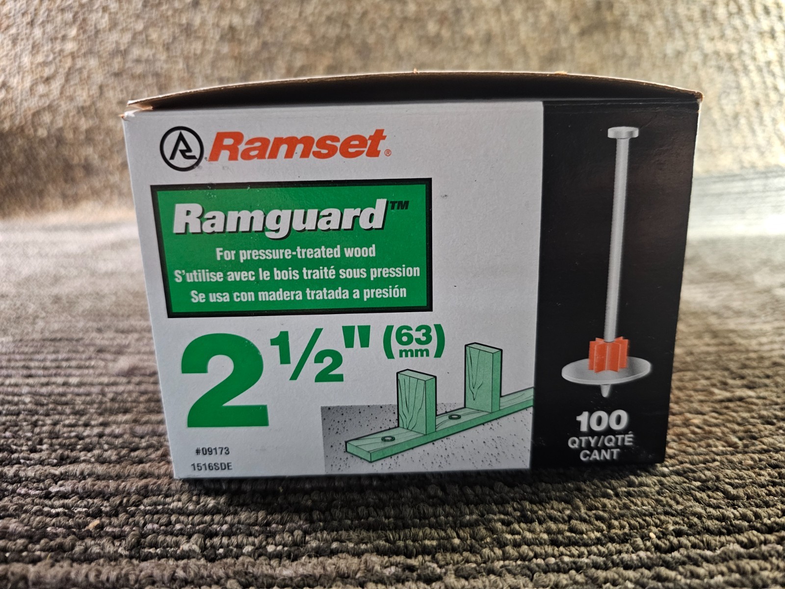 (QTY 900) RAMSET 09173 1516SDE Ramguard 2-1/2 in. Drive Pins with Washers, Steel