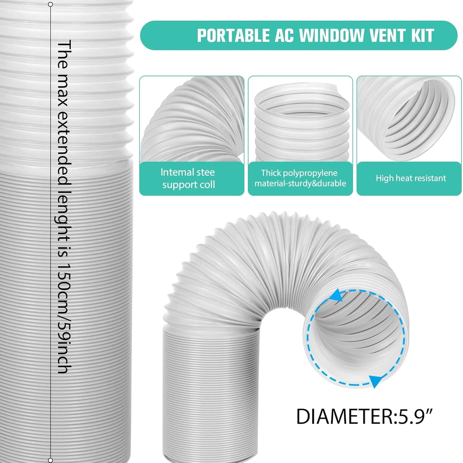 Portable Air Conditioner Window Vent Kit with 5.9″ Exhaust Hose Universal Portab