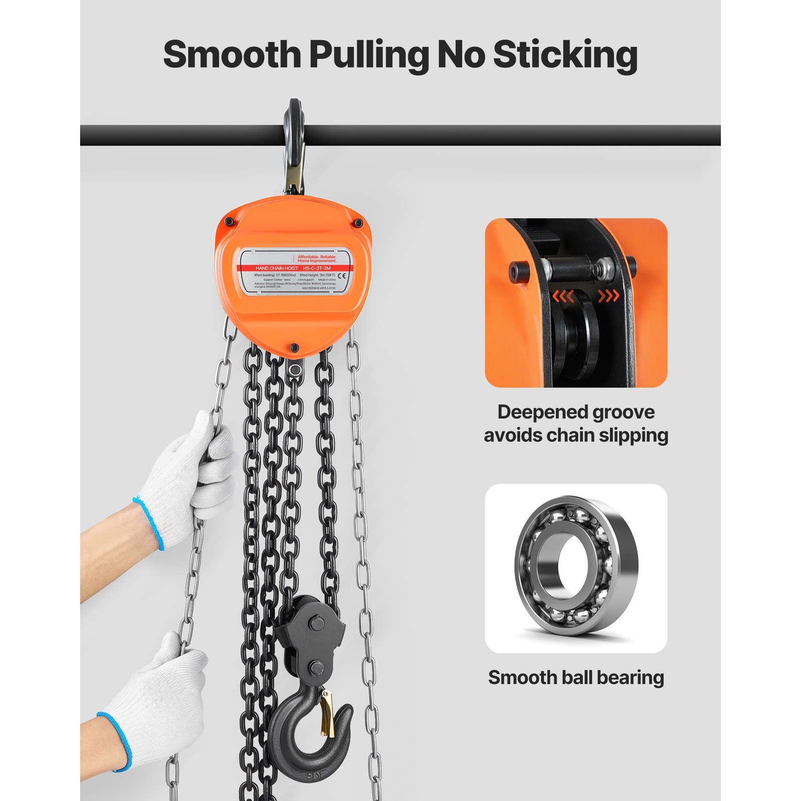 Uimoso Manual Chain Hoist 1100-6600lbs Load w/10/20ft G80 Chain 1T/2T/3T