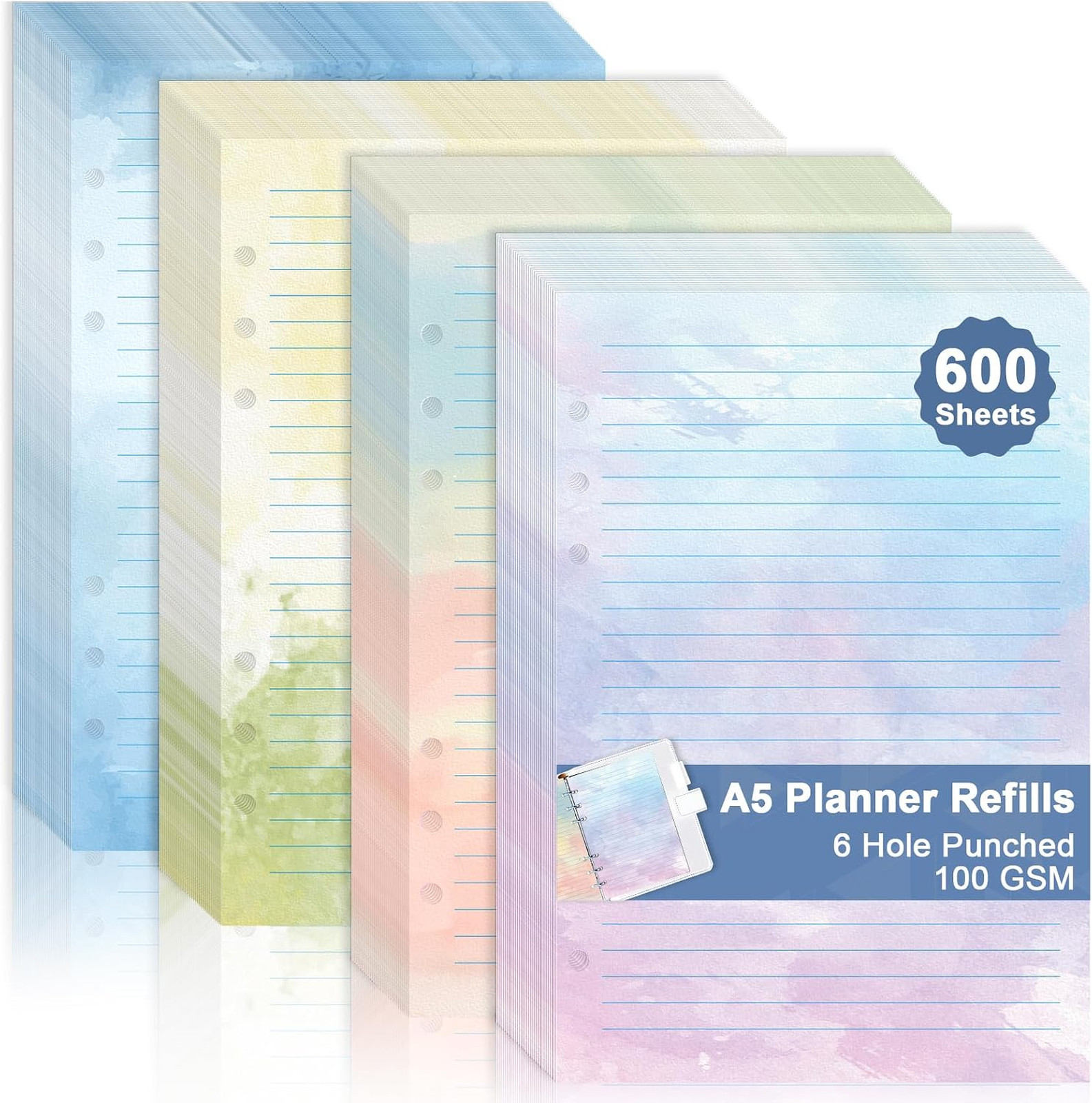 A5 Watercolor Refill Paper 600 Sheets 100GSM for Planner Notebook Loose Leaf