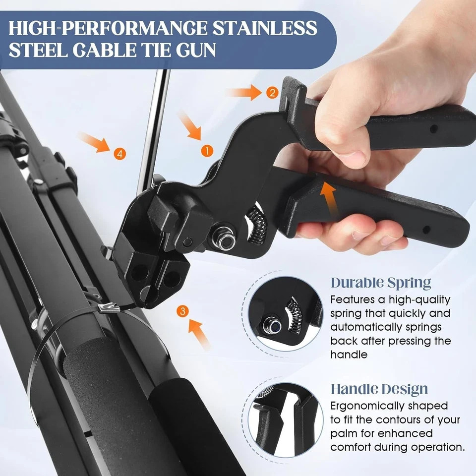Metal Zip Ties Tool Set, Cable Tie Gun Kit with 150PCS Black Metal Zip Ties