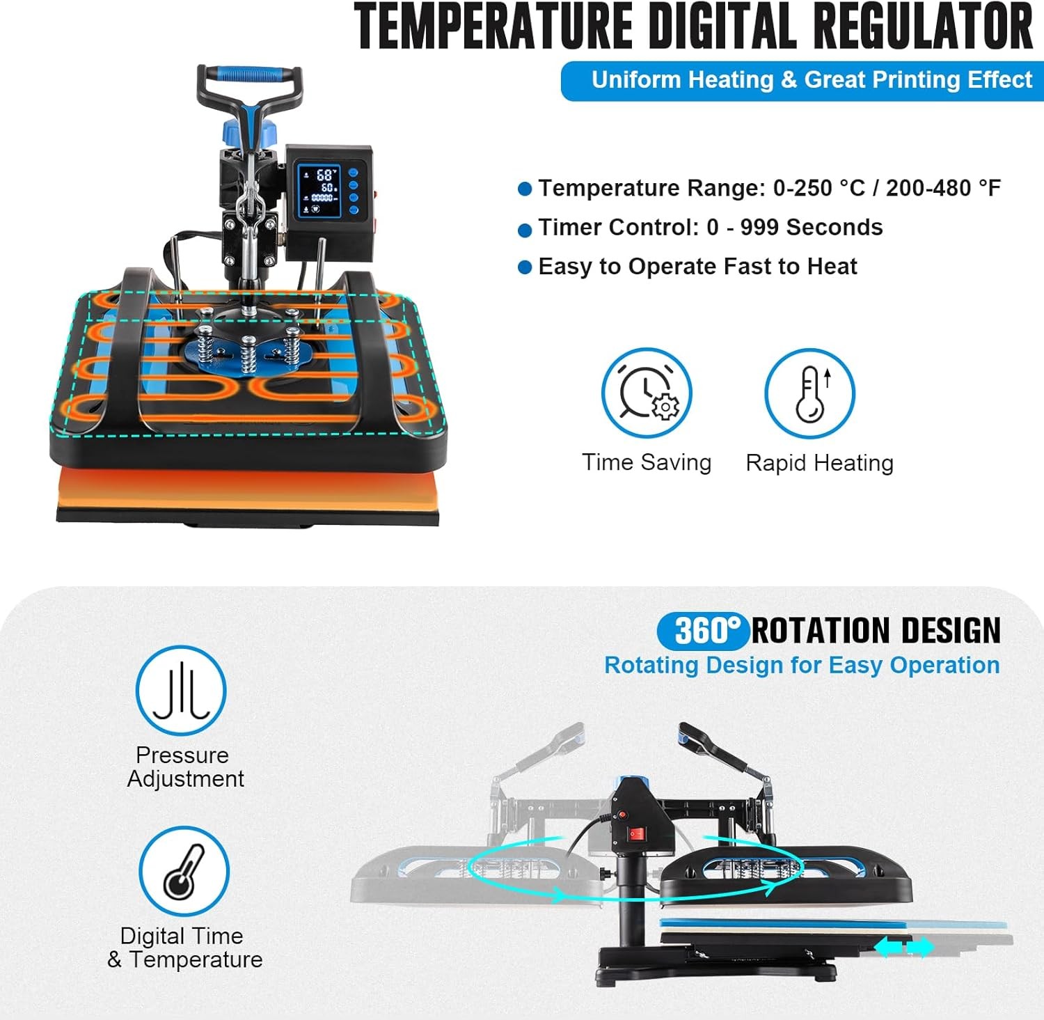 15″x15″ 5 in 1 Heat Press Machine T-Shirt Sublimation Printing with 30OZ Tumbler