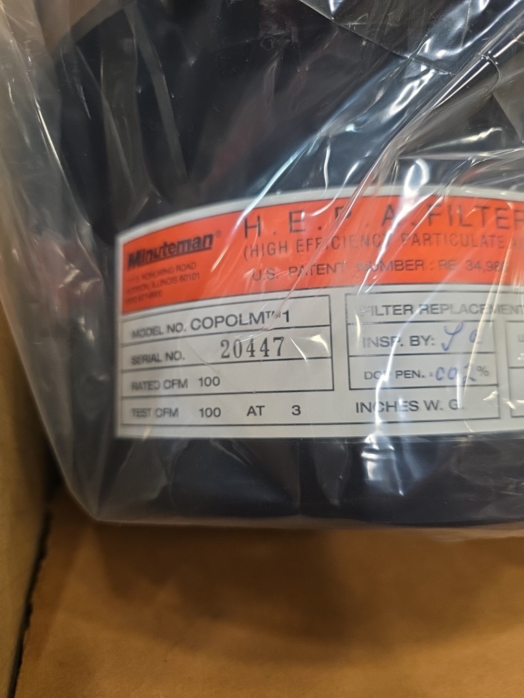 NIB Minuteman 100 CFM Class 2 Replacement HEPA Filter COPOLM 110004