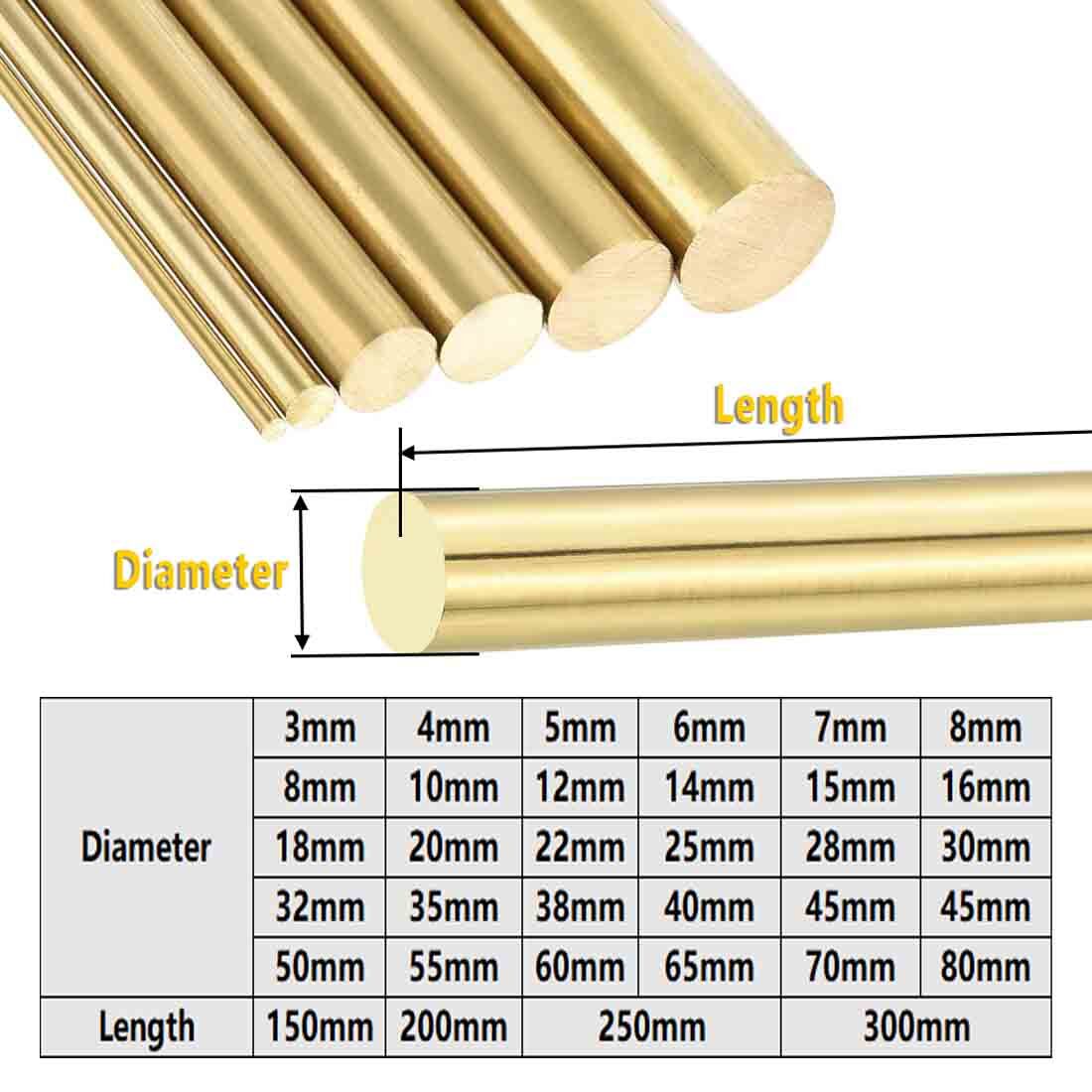 Brass Round Bar Rod Dia 3/5~80mm H59 Solid Bar/Rod Lengths 100/150/200/250/300mm