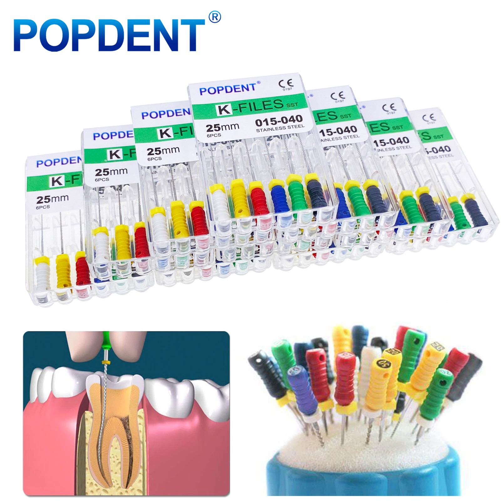 10 Packs Dental Endo Root Canal Files Hand Use K-Files Stainless Steel 21mm/25mm