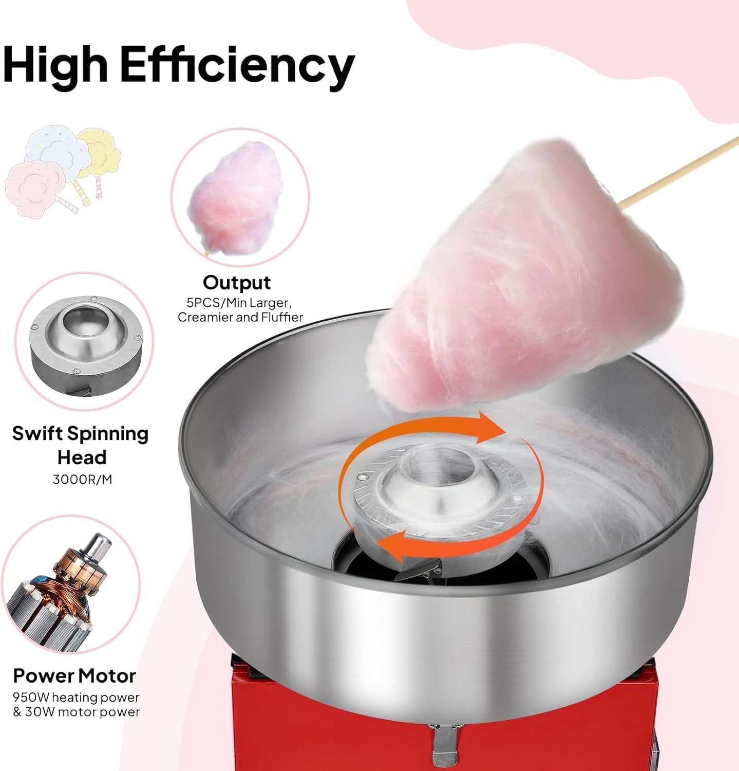 ROVSUN 15″ Commercial Cotton Candy Machine Maker Floss Pink 980W Family Party