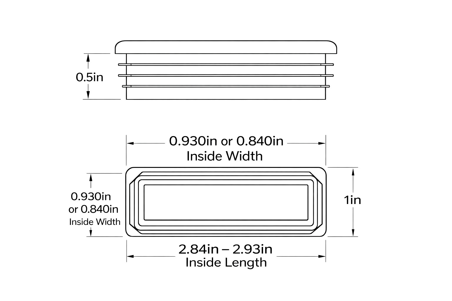 1″ x 3” Rectangular Tubing Plugs, Blanking End Caps, Tubing Pipe End Caps, HDPE