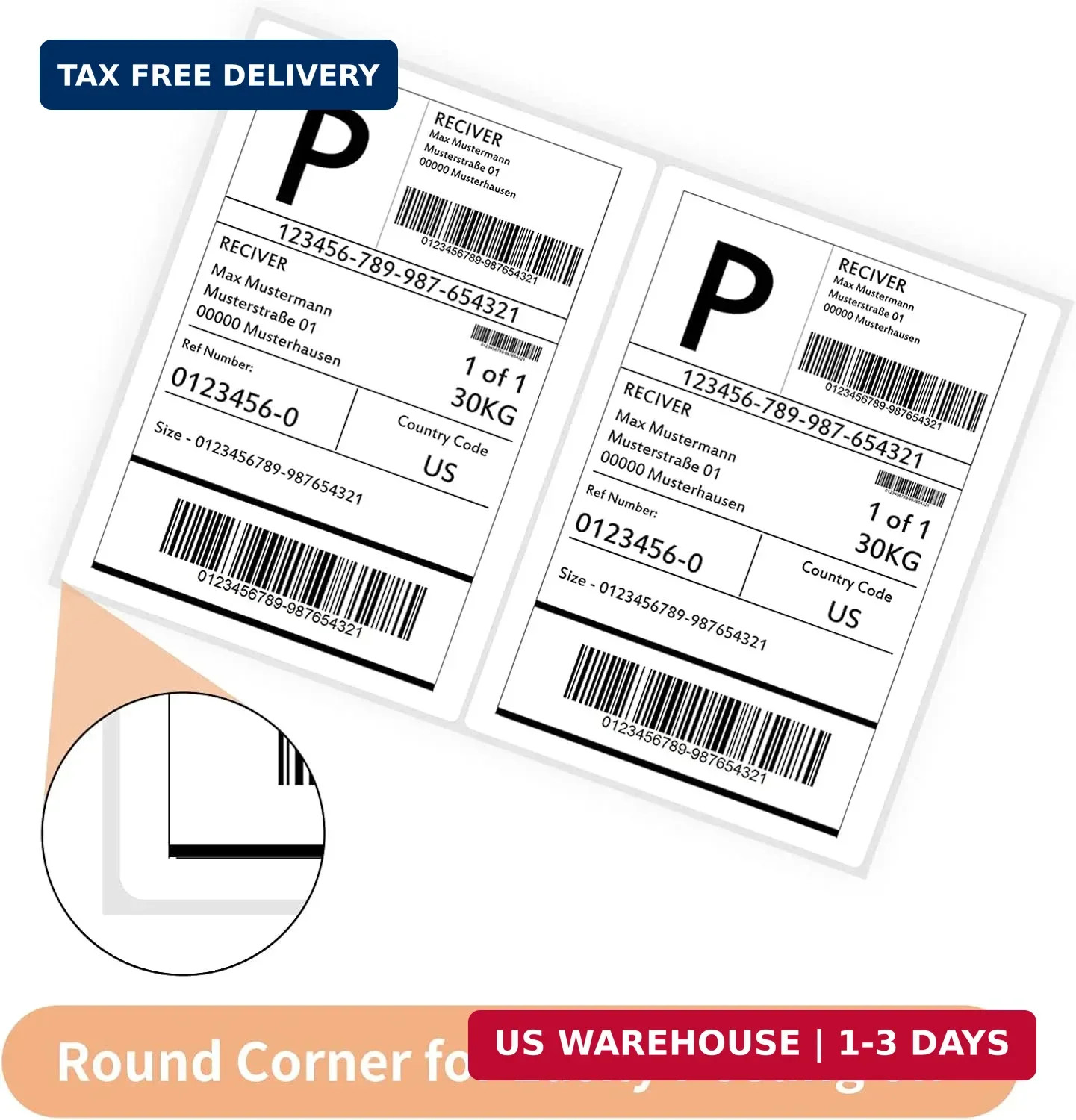 Shipping Labels with Rounded Corner, 8.27 x 5.32 Inches Half Sheet Self Adhesive