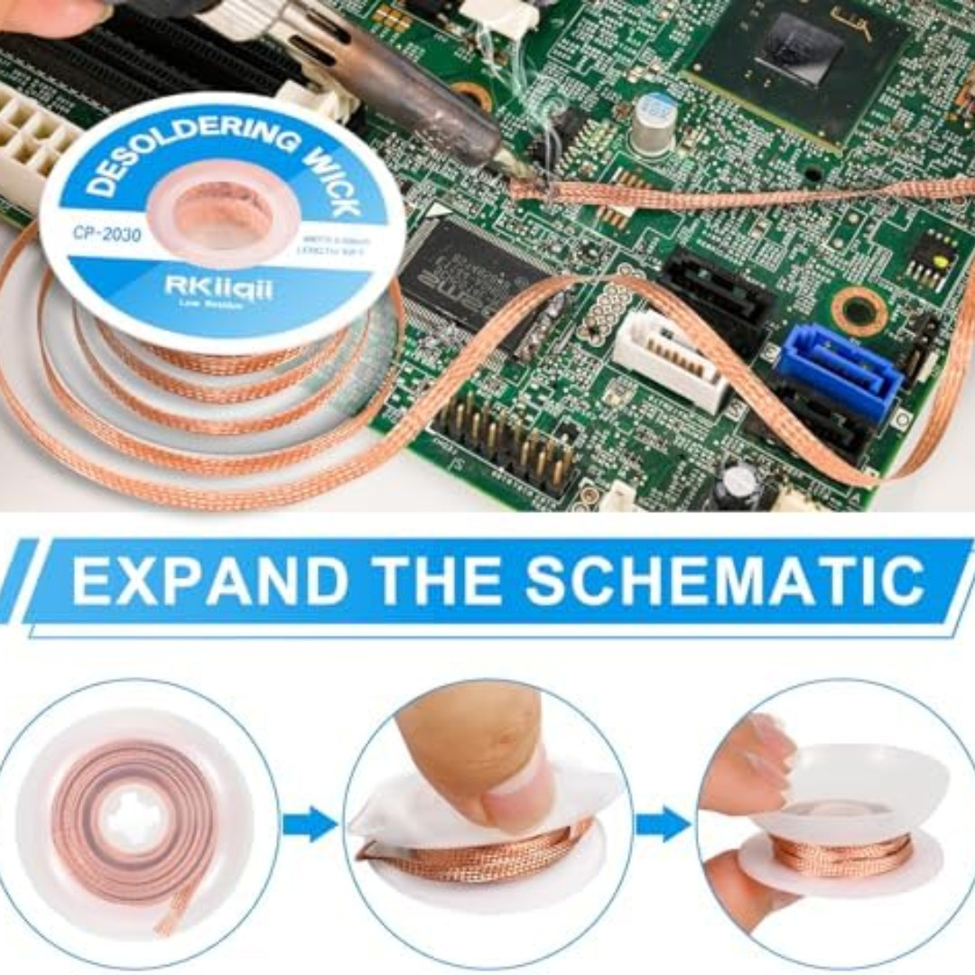 3Pcs Solder Wick Braid Kit with Flux, Low Residue Desoldering Wire 10ft Each