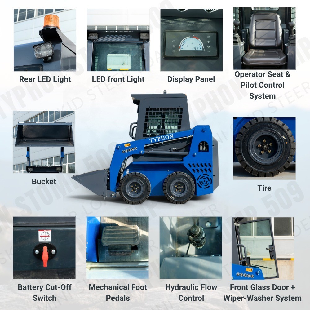 USA Stocks TYPHON STOMP 509 25HP Kubota D1105 1.4 Ton EPA Skid Steer Loader