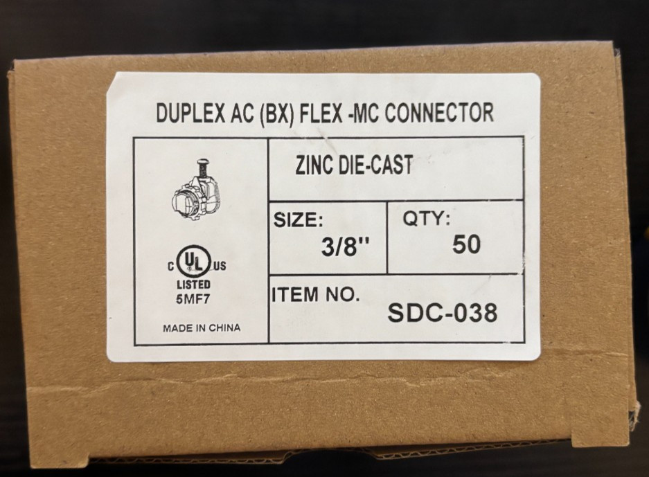 50 Pack 3/8″ Duplex AC BX Flex MC Connectors Zinc Die-Cast