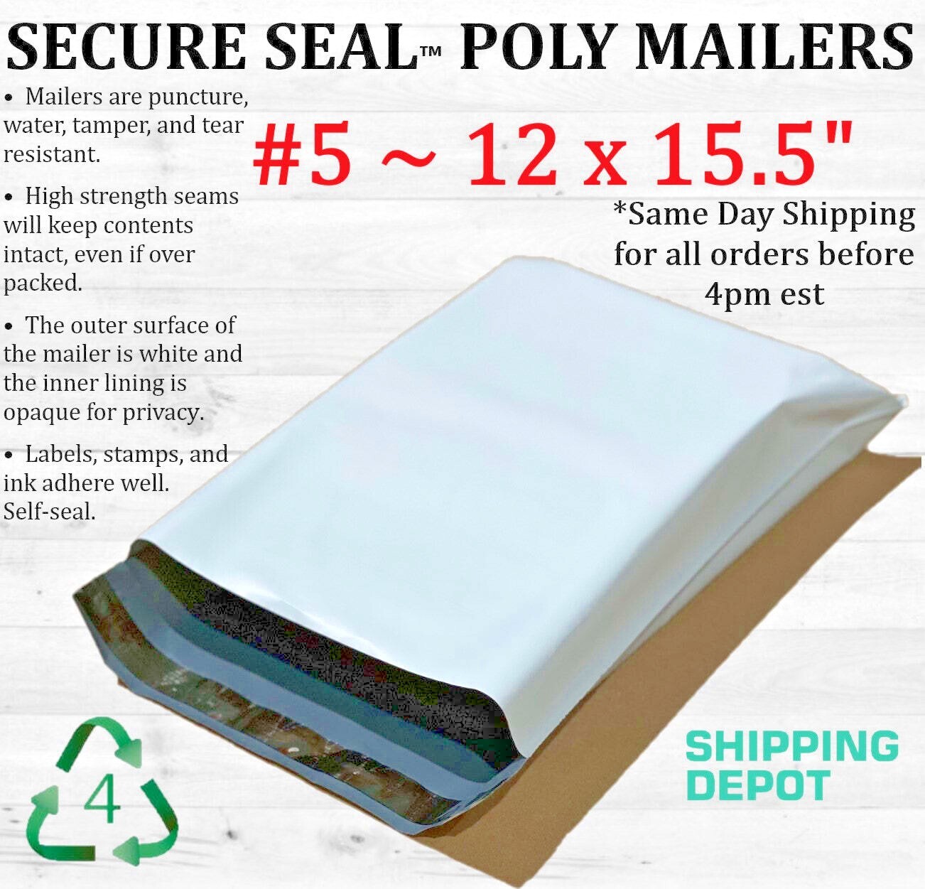 1-4,000 12×15.5 White Poly Mailers Bag Self Seal Shipping 12″ x 15.5″ 2 MIL