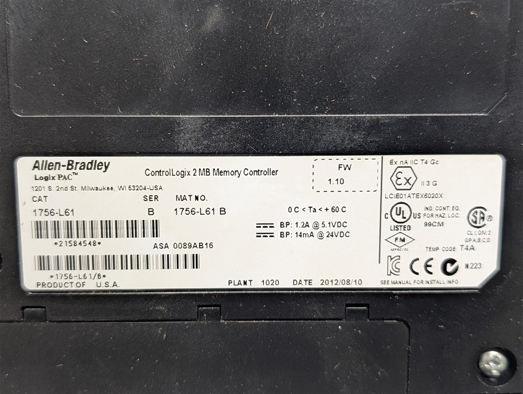 USED Allen Bradley 1756-L61/B ControlLogix Processor Module F/W 1.10