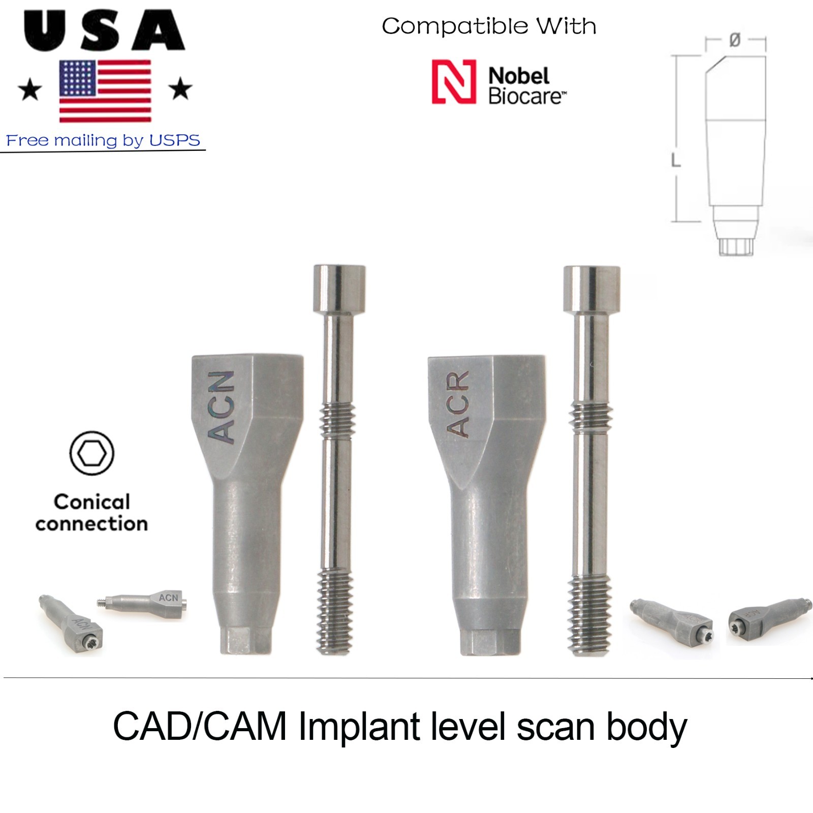 Nobel Biocare CC Hex Locator/Healing Cap Abutment Analog Impression Coping NP/RP