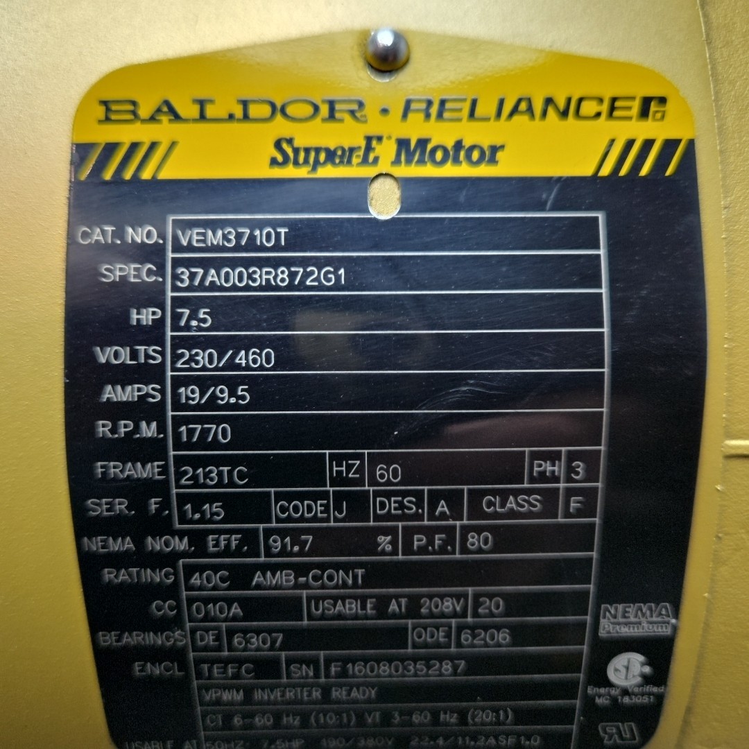 Baldor VEM3710T 7.5 Hp Electric Motor 230/460 1770Rpm 213Tc Frame Tefc 3Ph
