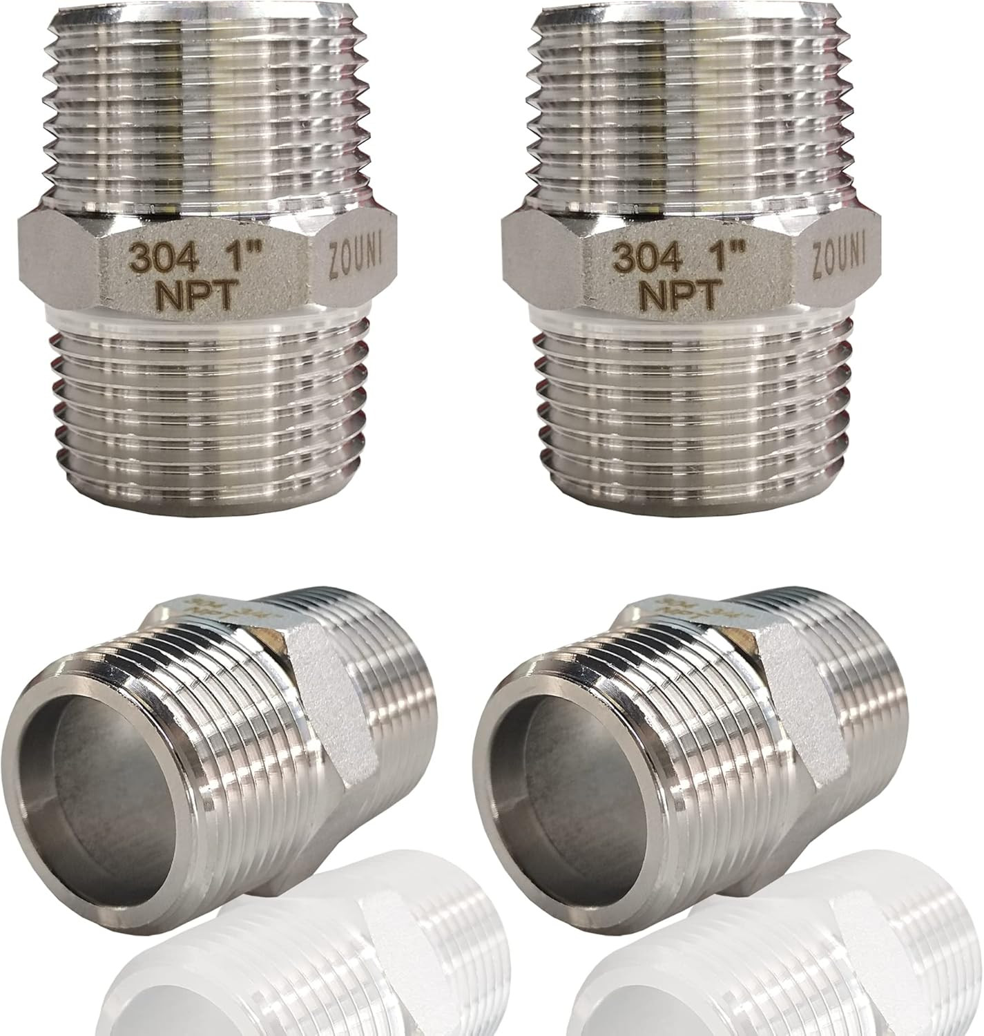 4PCS Hex Nipple 1″ X 1″ Male Pipe Fittings, 304 Stainless Steel 1 Inch NPT Male