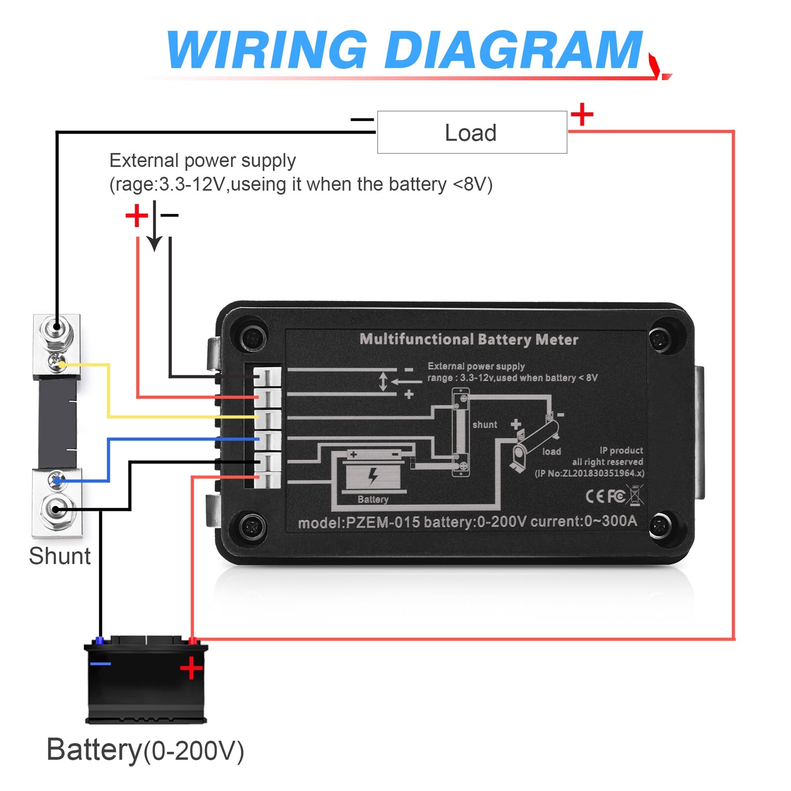100A Shunt LCD Display DC Battery Monitor 0-200V Volt Amp Meter For Car RV Solar
