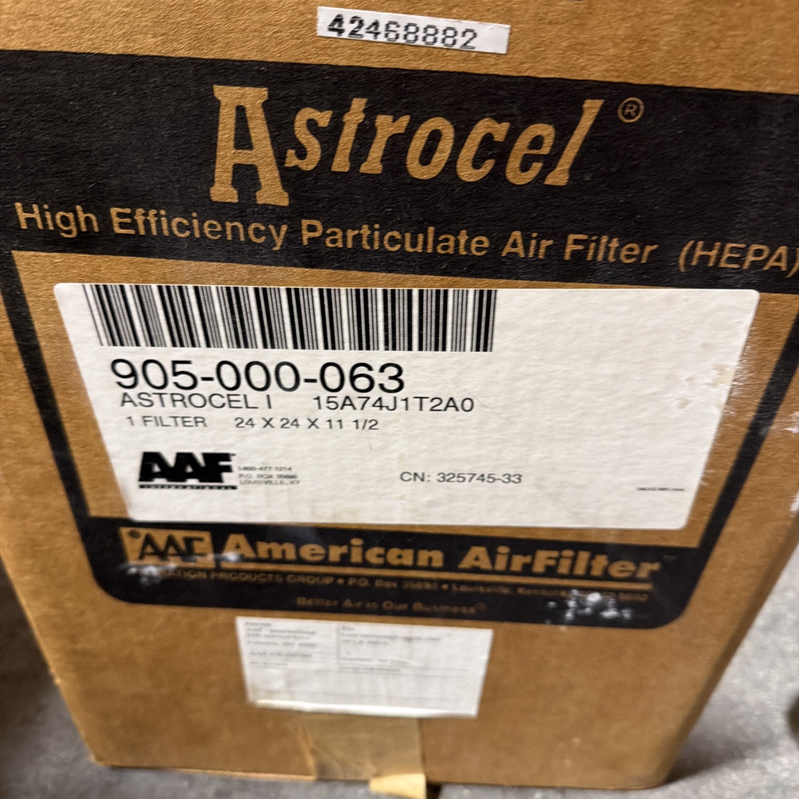 Brand New AAF FLANDER 905-000-693 ASTROCEL 1 HEPA FILTER 24 X 24 X 11 1/2