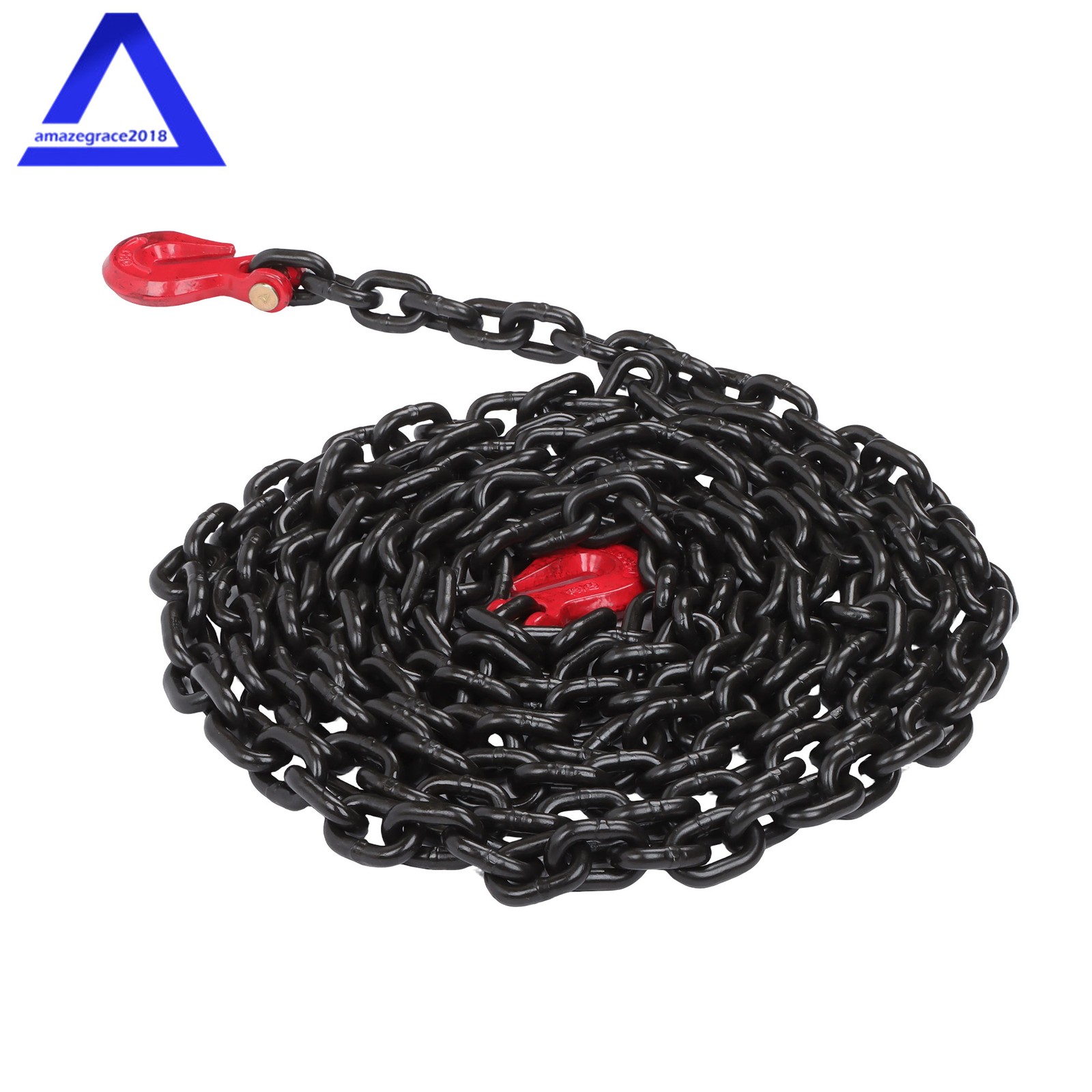 3/8 In × 20 Ft Binder Chain G80 Tie Down Tow Chain with Hooks 7100lbs Safe Black