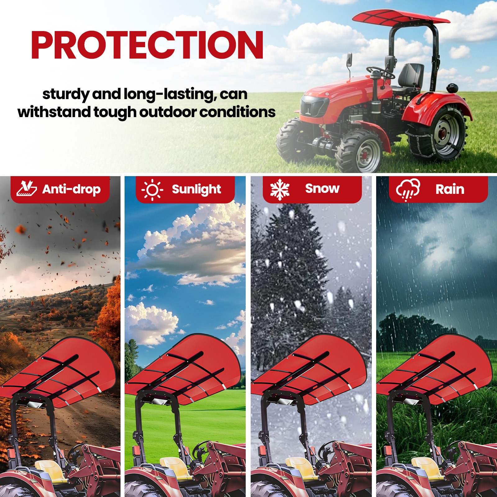Red Canopy For 52″ X 52″ Equipped Tractors & Mowers W/2″x 2″ or 2″ x 3″ROPS