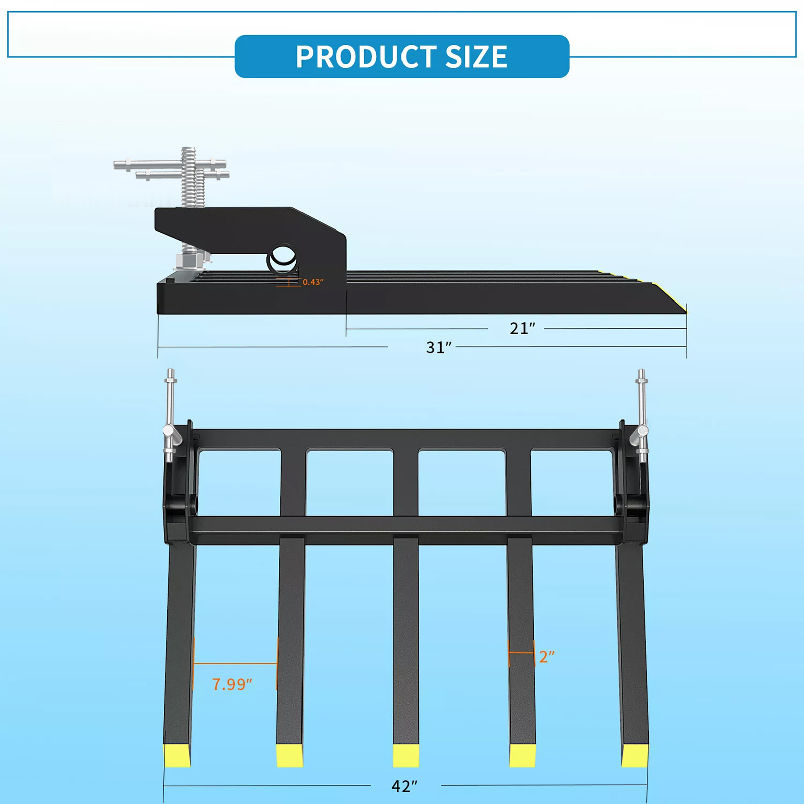 42″ Clamp Debris Forks Tractor Skid Steer Loader Bucket Pallet Forks Heavy Steel