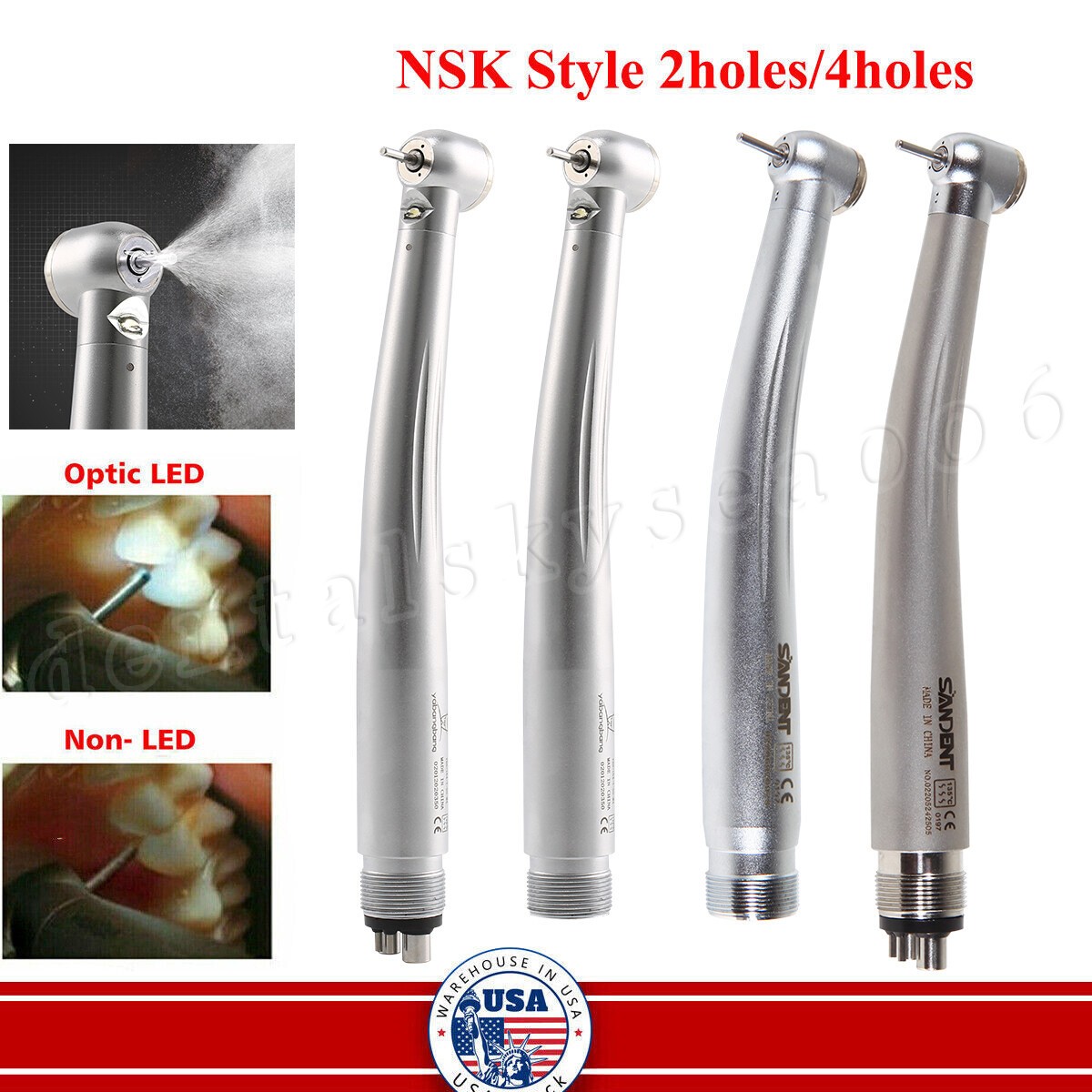 NSK Style Dental (Fiber Optic LED E-generator) High Speed Handpiece 2/4 Holes US