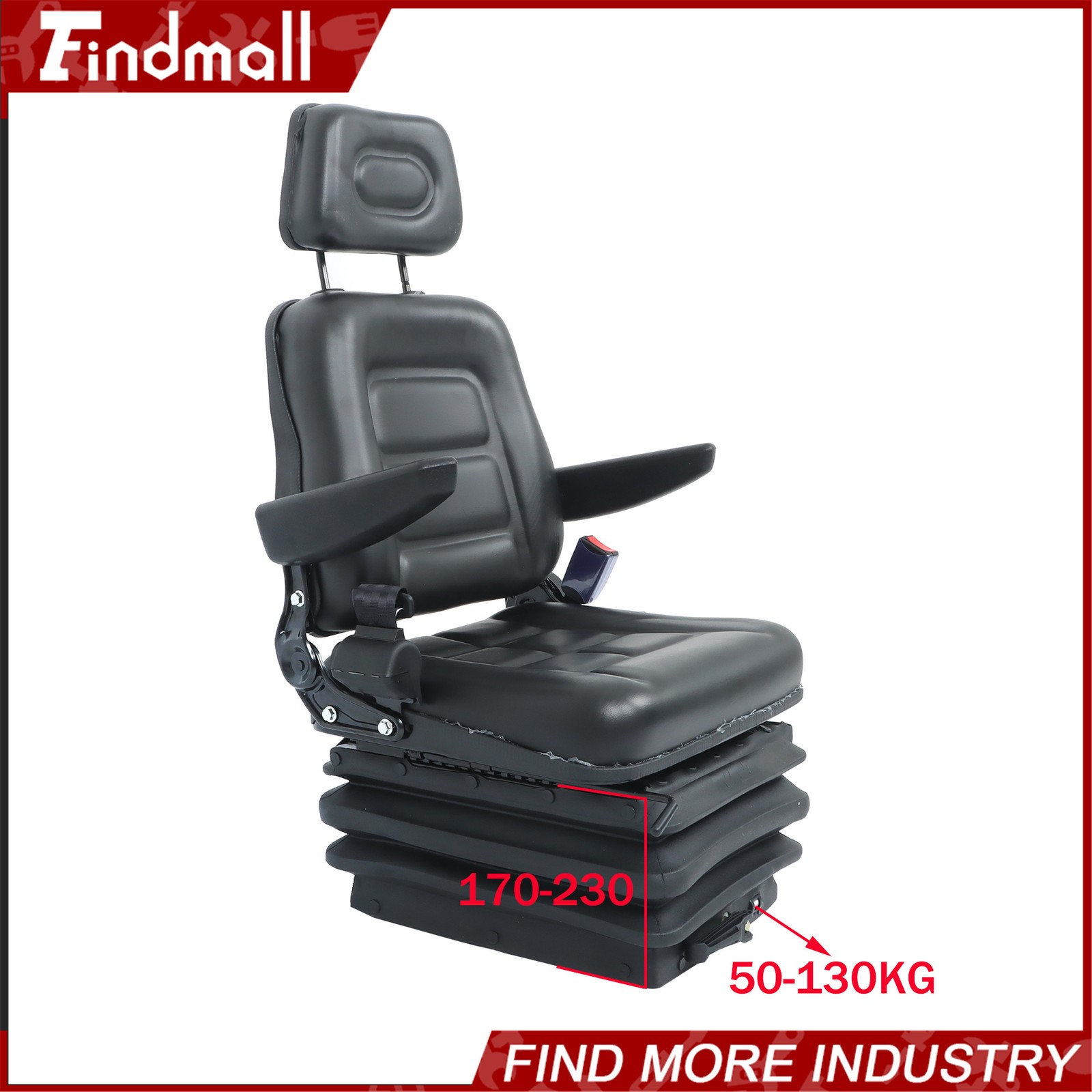 FindmallForklift Tractor Seat Suspension Adjustable Backrest Armrest Safety Belt