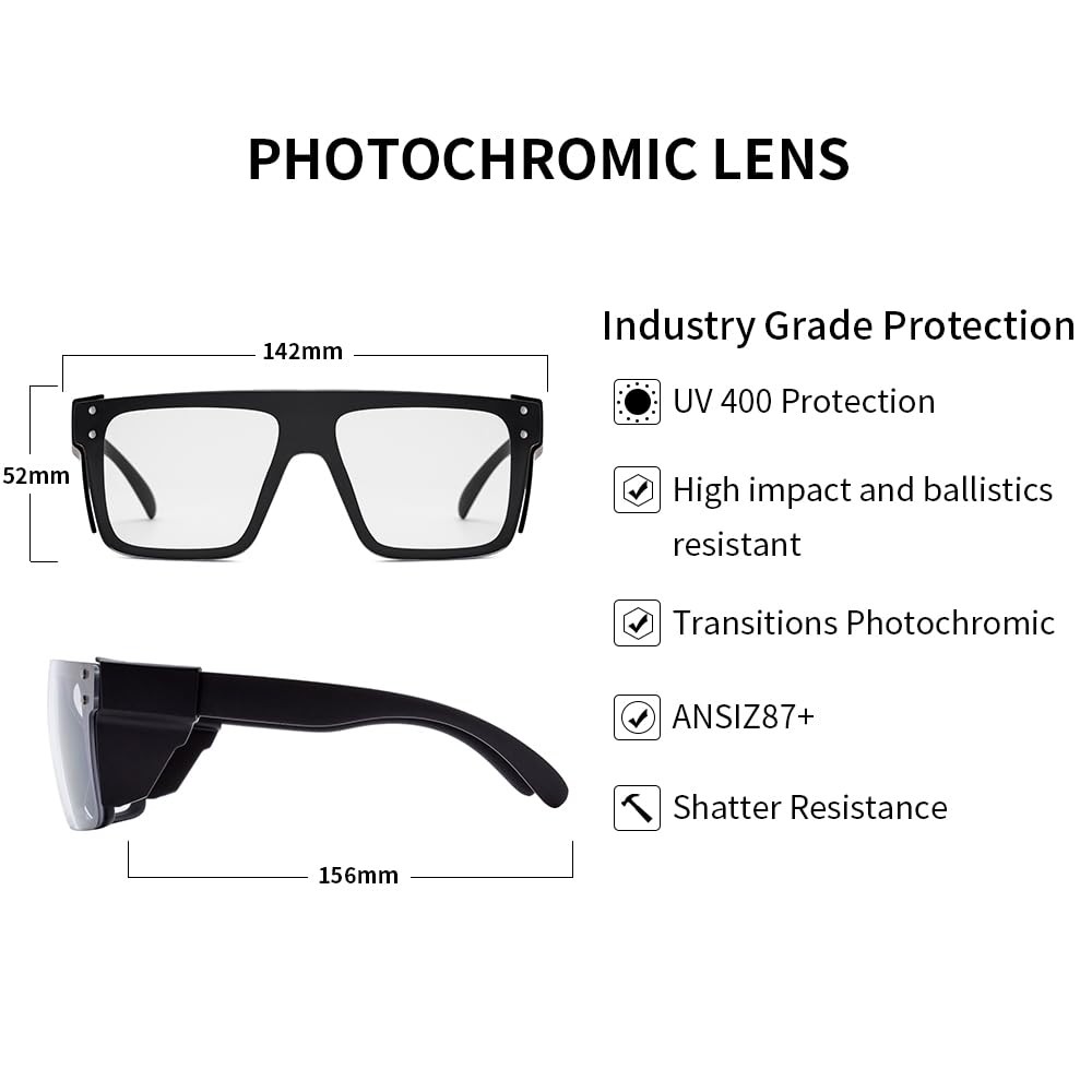 UV400Transition Photochromic Safety Glases Light to Dark Grey Lenses ANSI Z87…