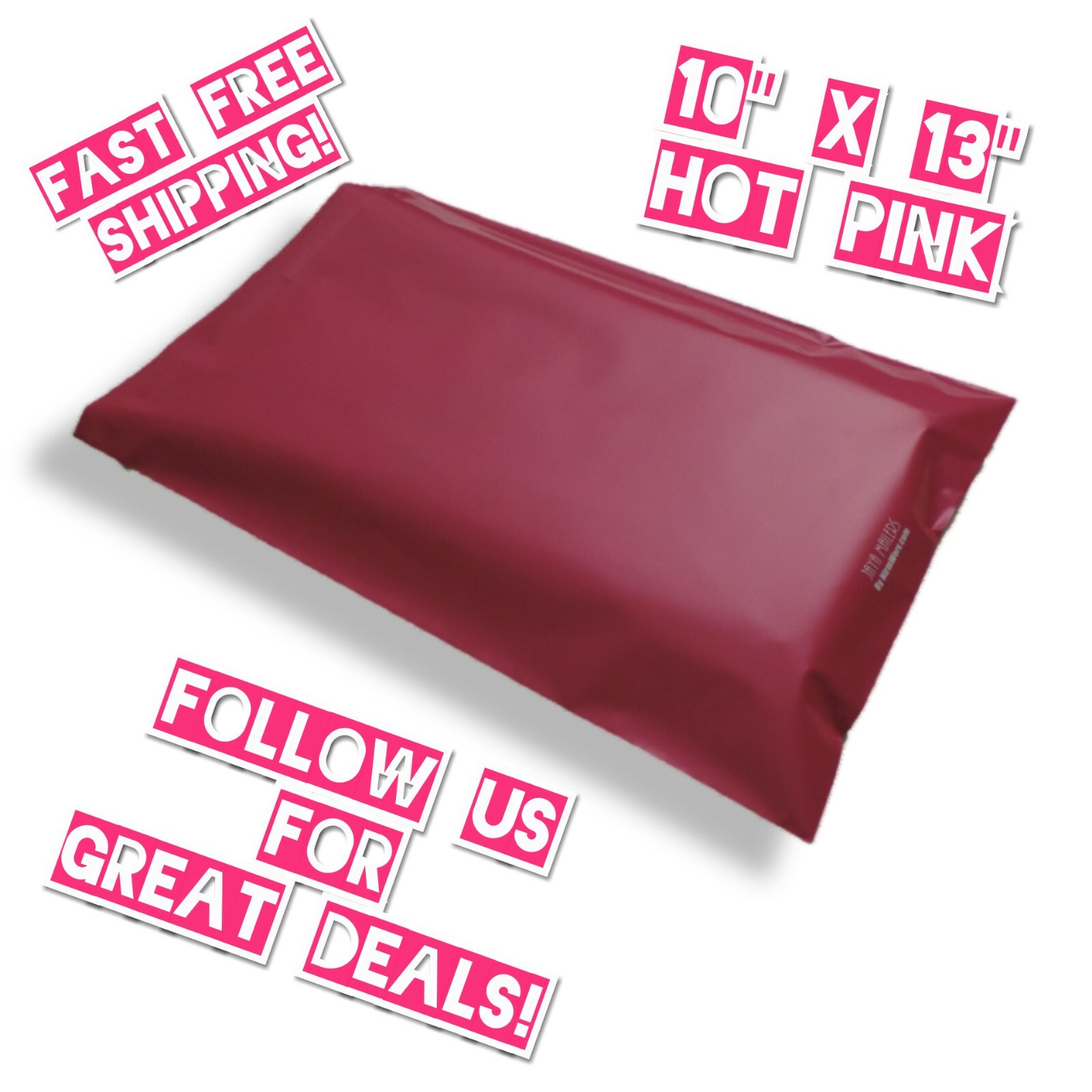 100 Hot Pink 10×13 Poly Mailers / Shipping Envelopes