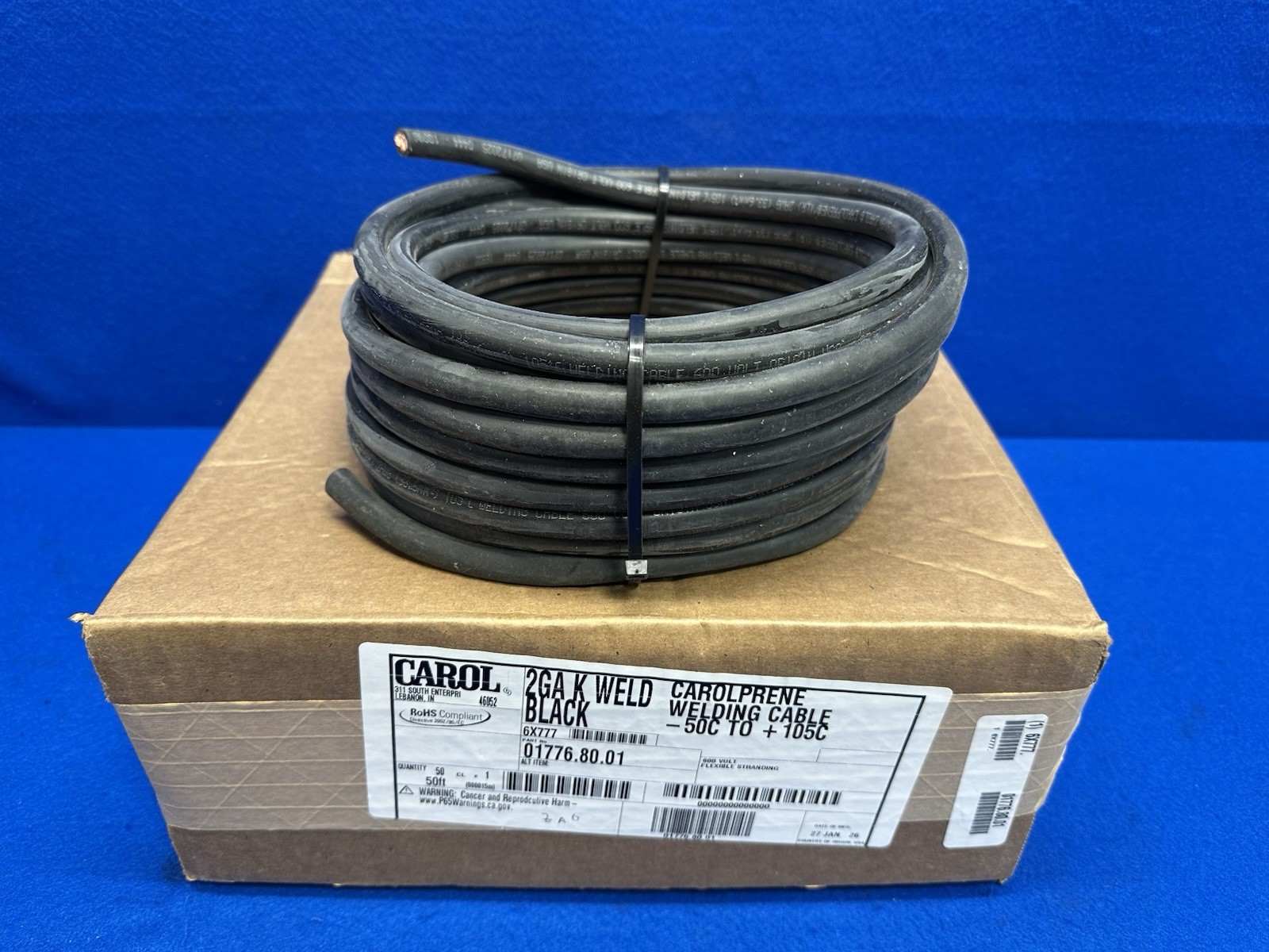 CAROL Welding Cable 2 AWG Conductor Size, Black, 50 ft Lg 01776.80.01