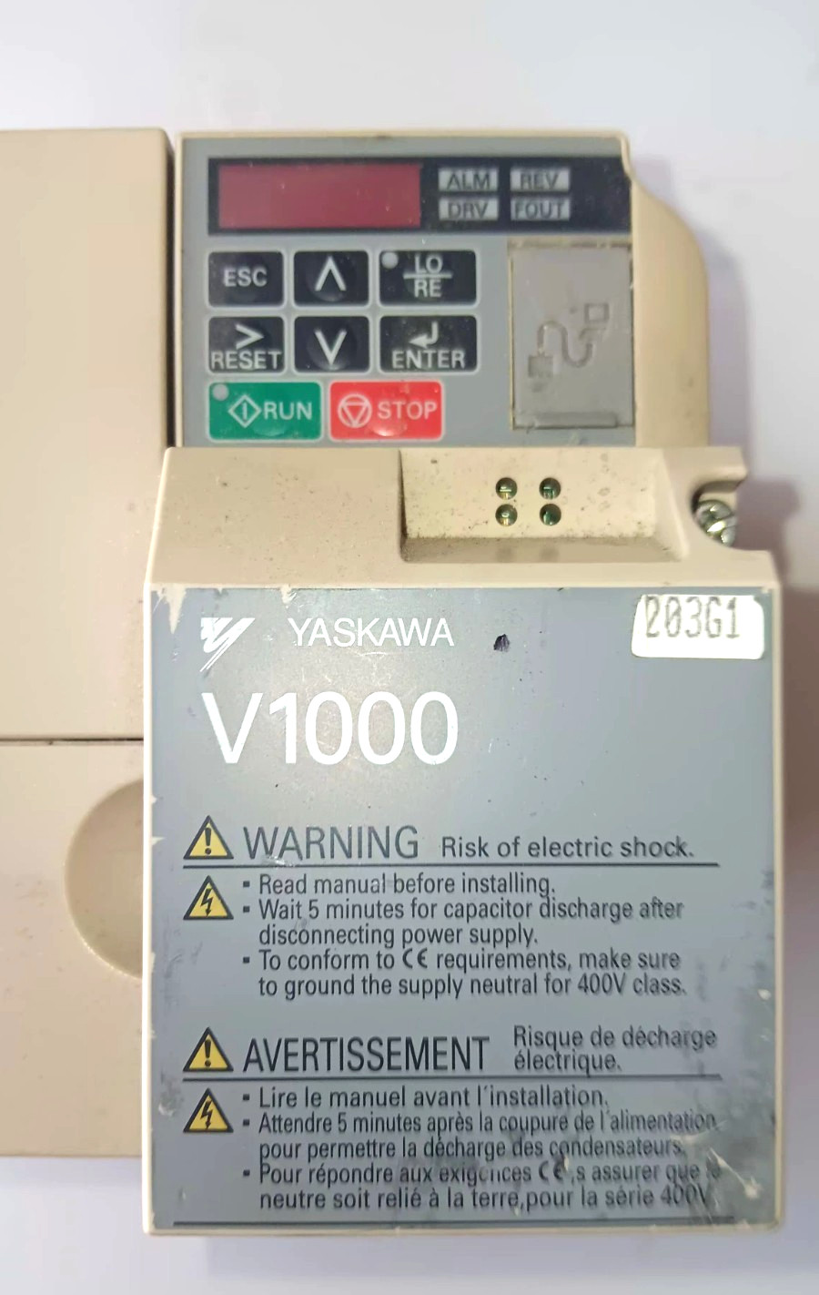 2 Hp AC Drive, Yaskawa CIMR-VU4A0004FAA, w/ SIEN3 Ethernet/IP Port