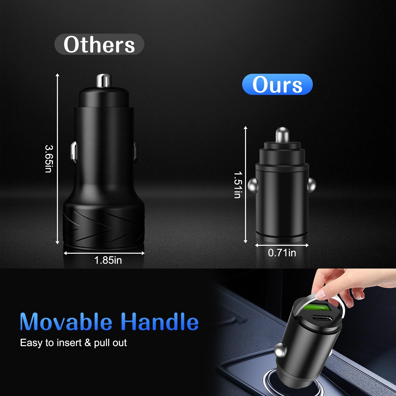 100W Fast Car Charger Adapter,Dual USB C PD & QC3.0 Port for iPhone 15/14/13