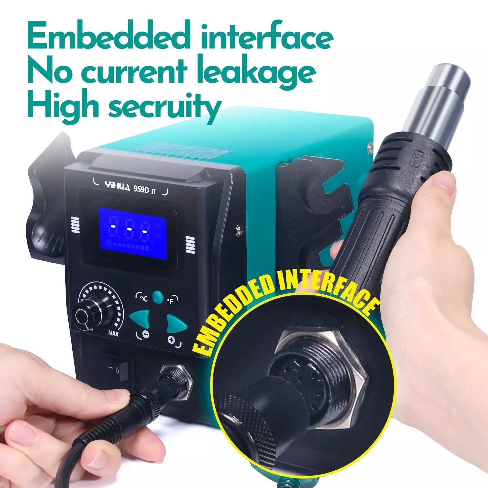 YIHUA 959D-II 700W Hot Air Rework Station Digital Heat Gun Easy Plug-Pull Nozzle